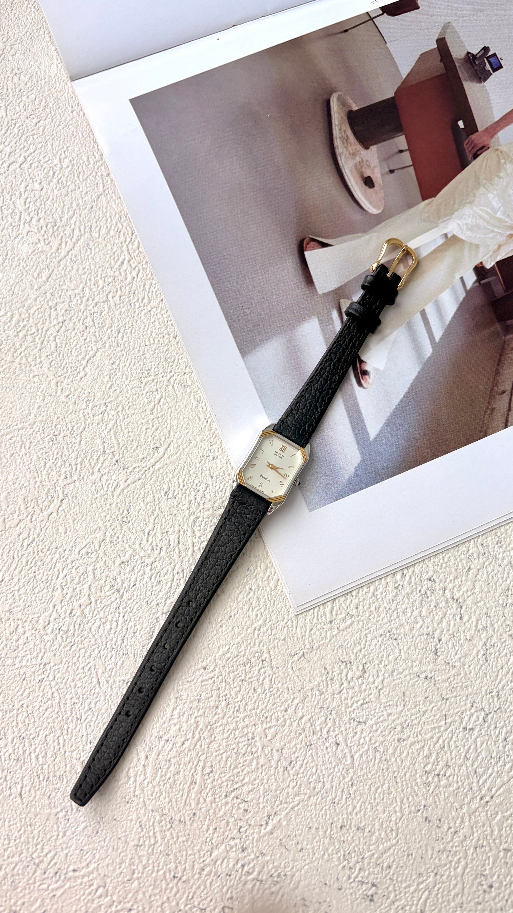 S. Exceline White Square Roman Dial Black Strap Watch