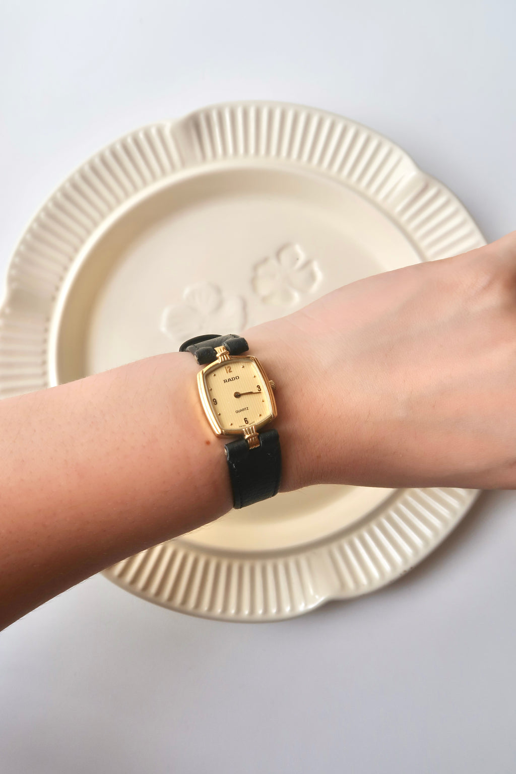 RD. Gold Hexa Dial Black Strap Watch