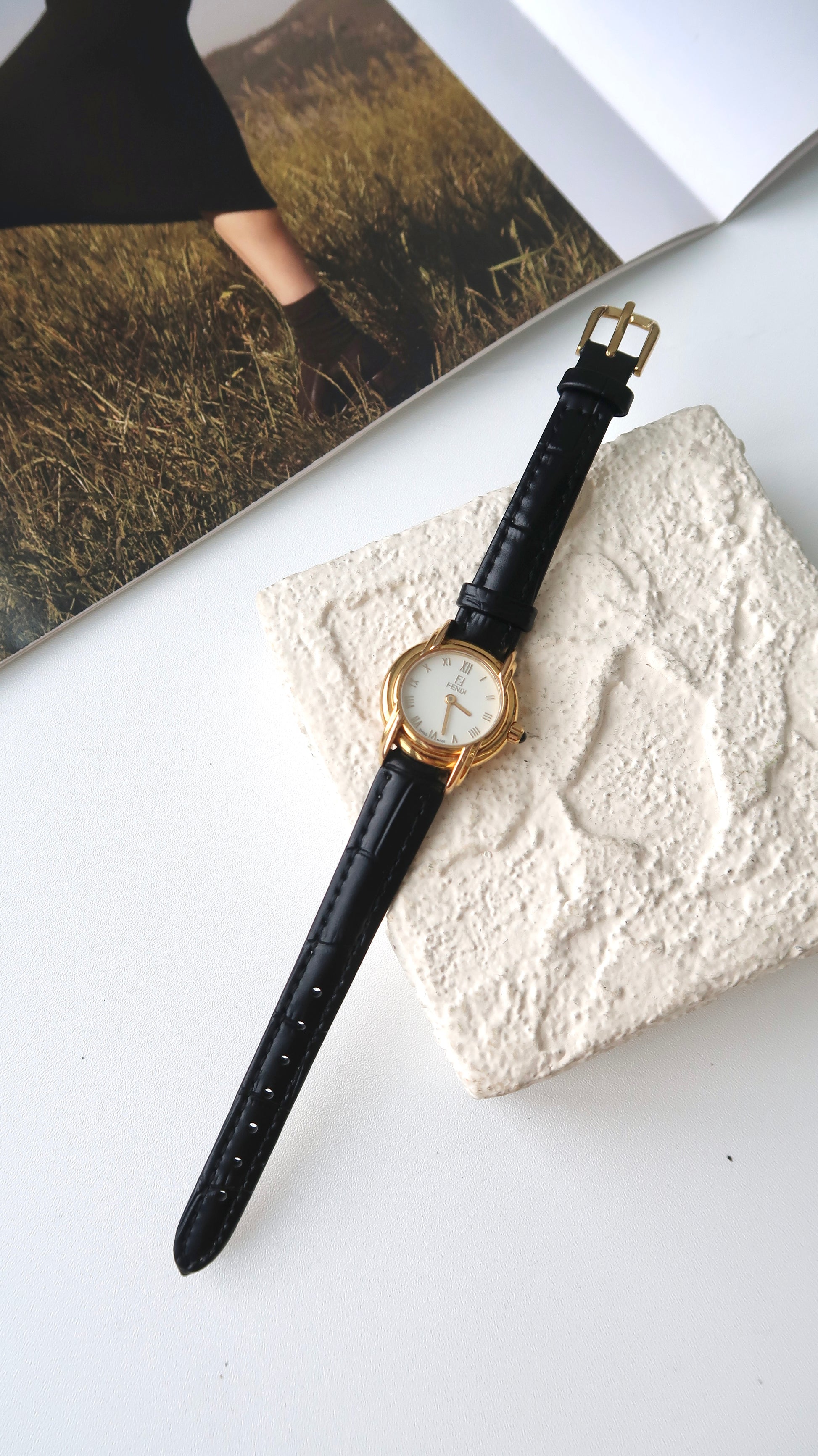 F. 300L Round White Dial with Black Strap Watch