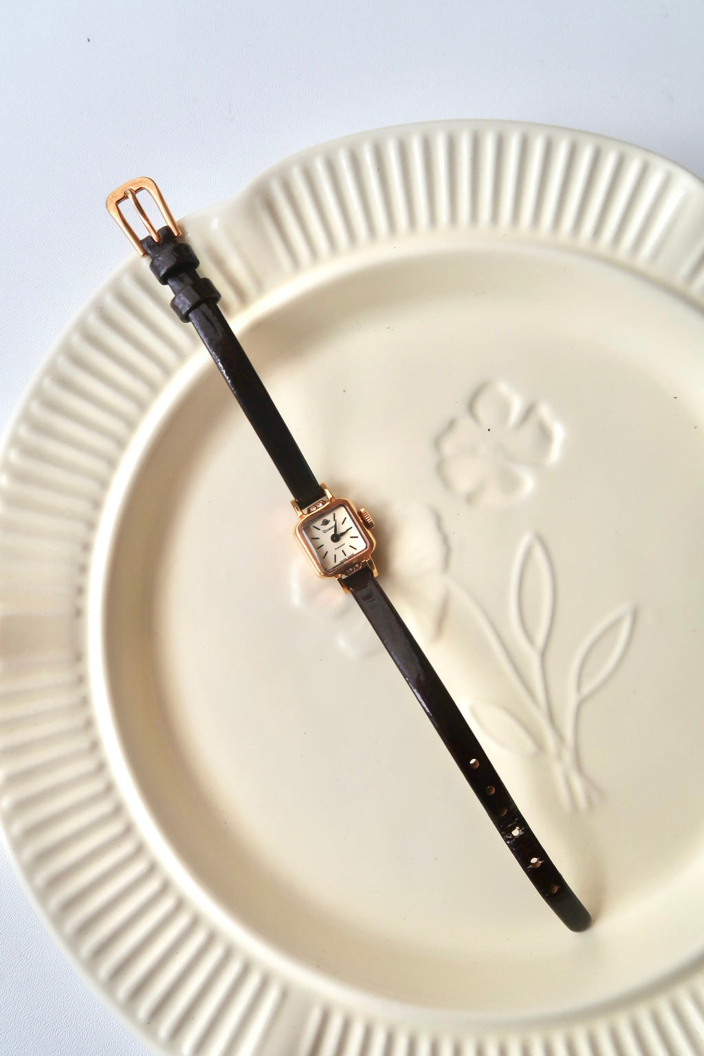 Rosemont Precision Beige Square Dial Brown Strap Watch