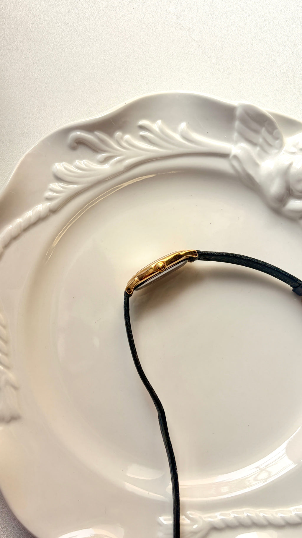 S. Noie White Oval Dial Black Strap Watch