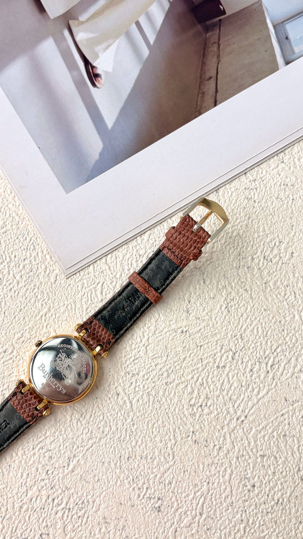 BRBY. White Roman Date Round Dial Brown Strap Watch