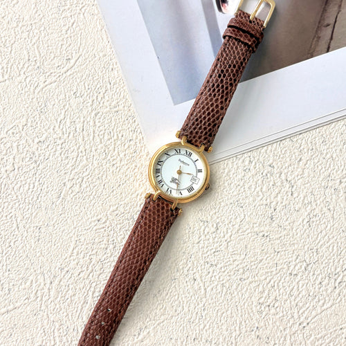 BRBY. White Roman Date Round Dial Brown Strap Watch