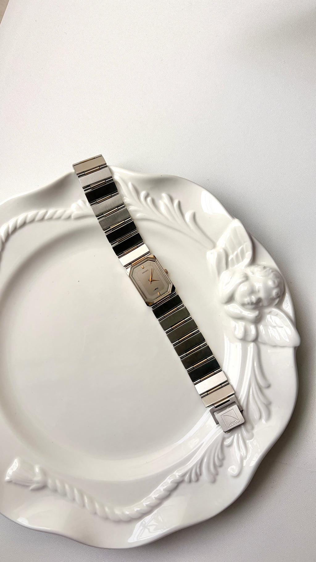 S. Arc Grey Rect Dial Two Tone Chain Watch