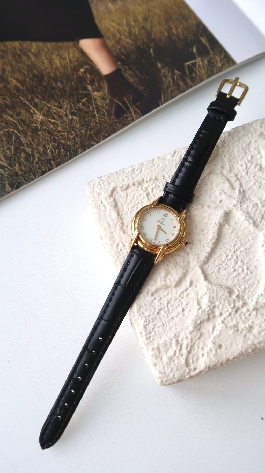 F. 300L Round White Dial with Black Strap Watch