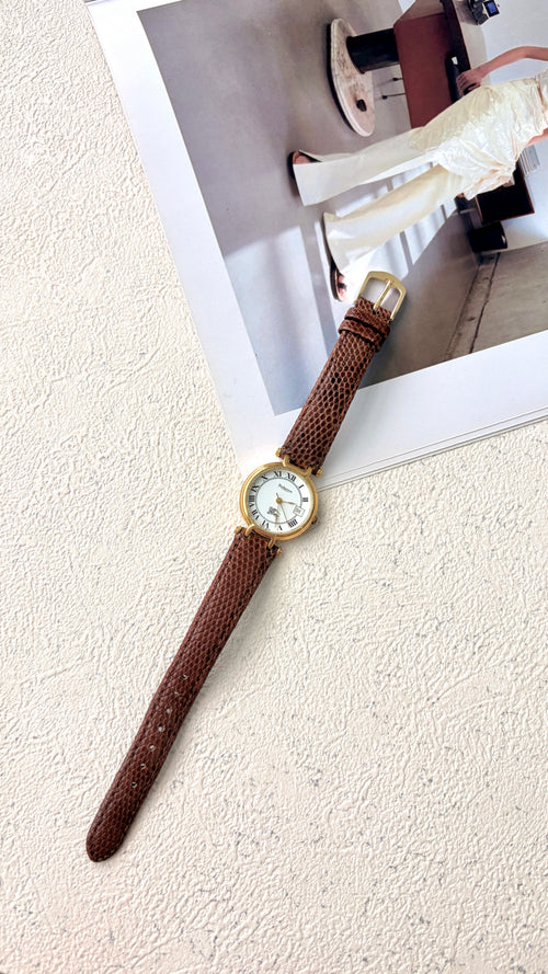 BRBY. White Roman Date Round Dial Brown Strap Watch