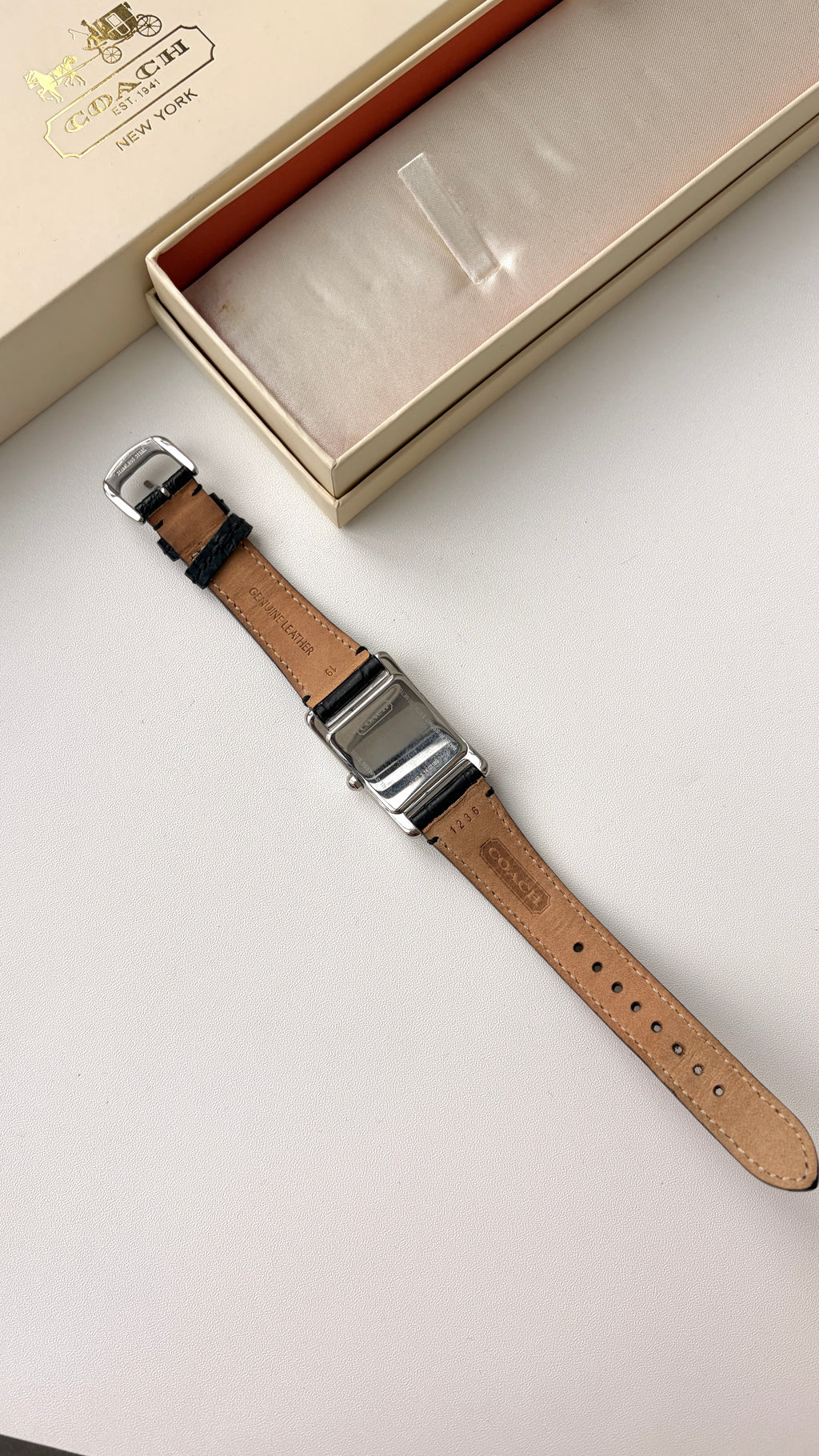 [With Box] CO. Rect White Dial with Black Strap Watch