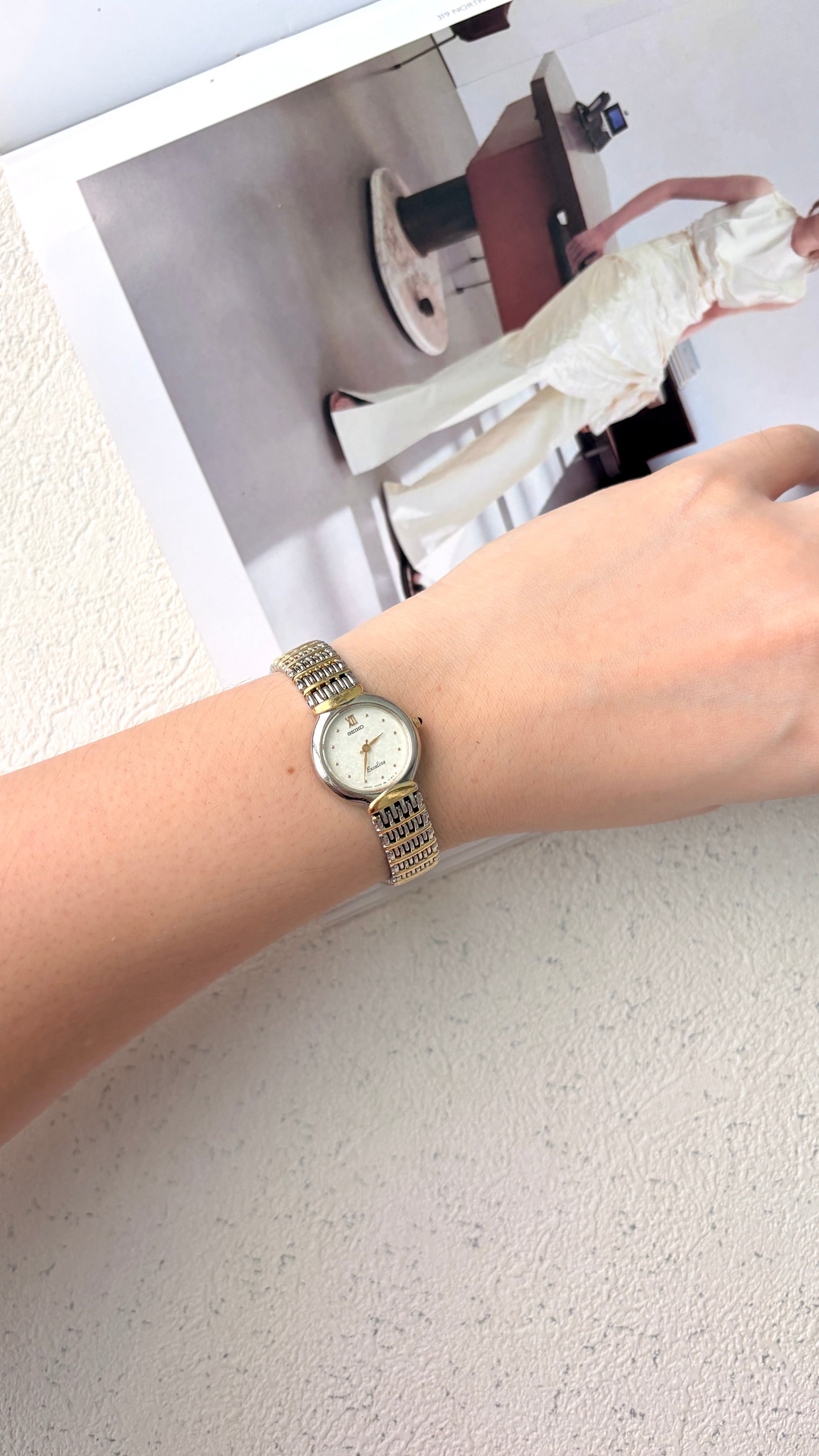 S. Exceline White Round Dial Two Tone Chain Watch
