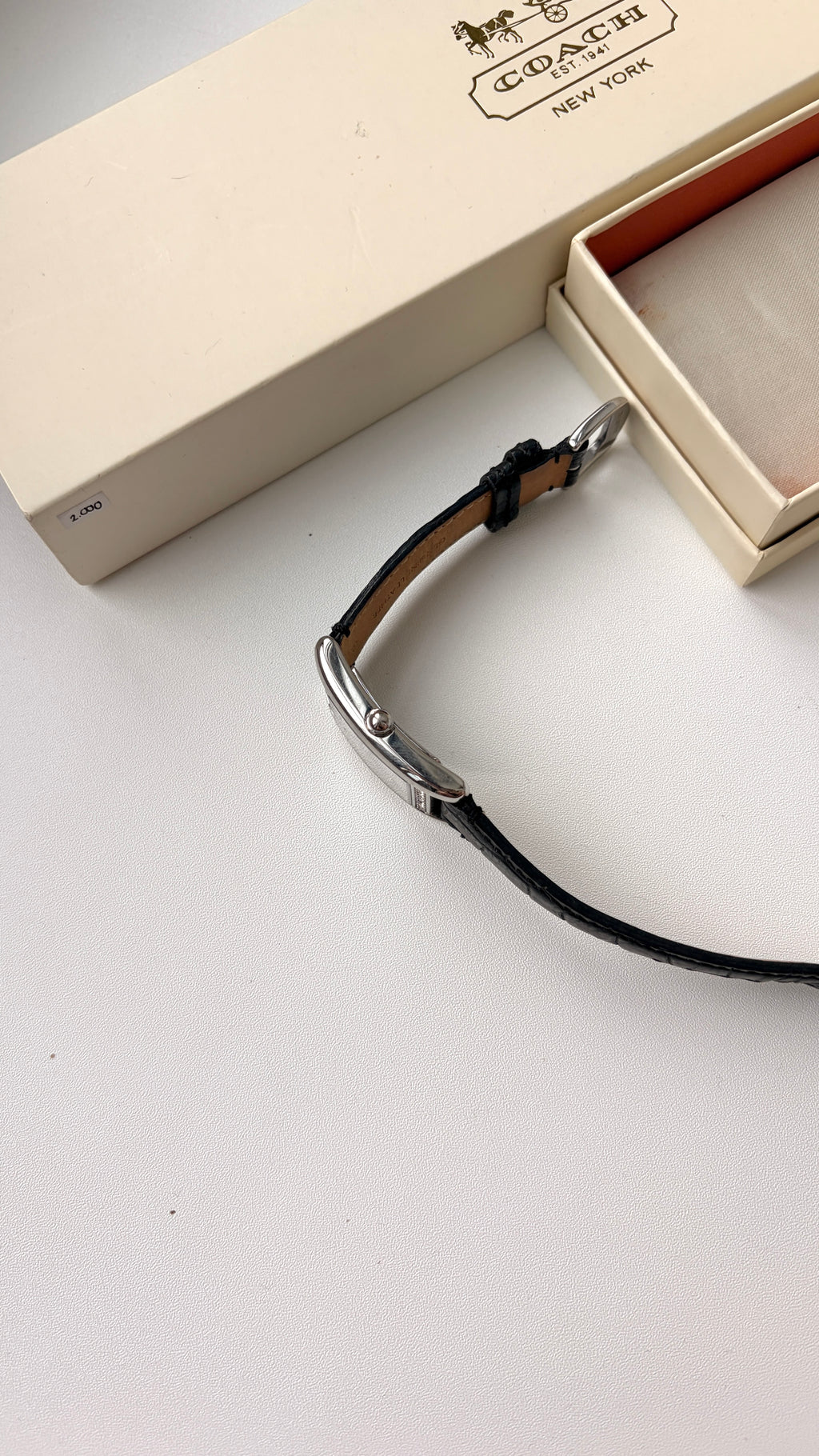 [With Box] CO. Rect White Dial with Black Strap Watch