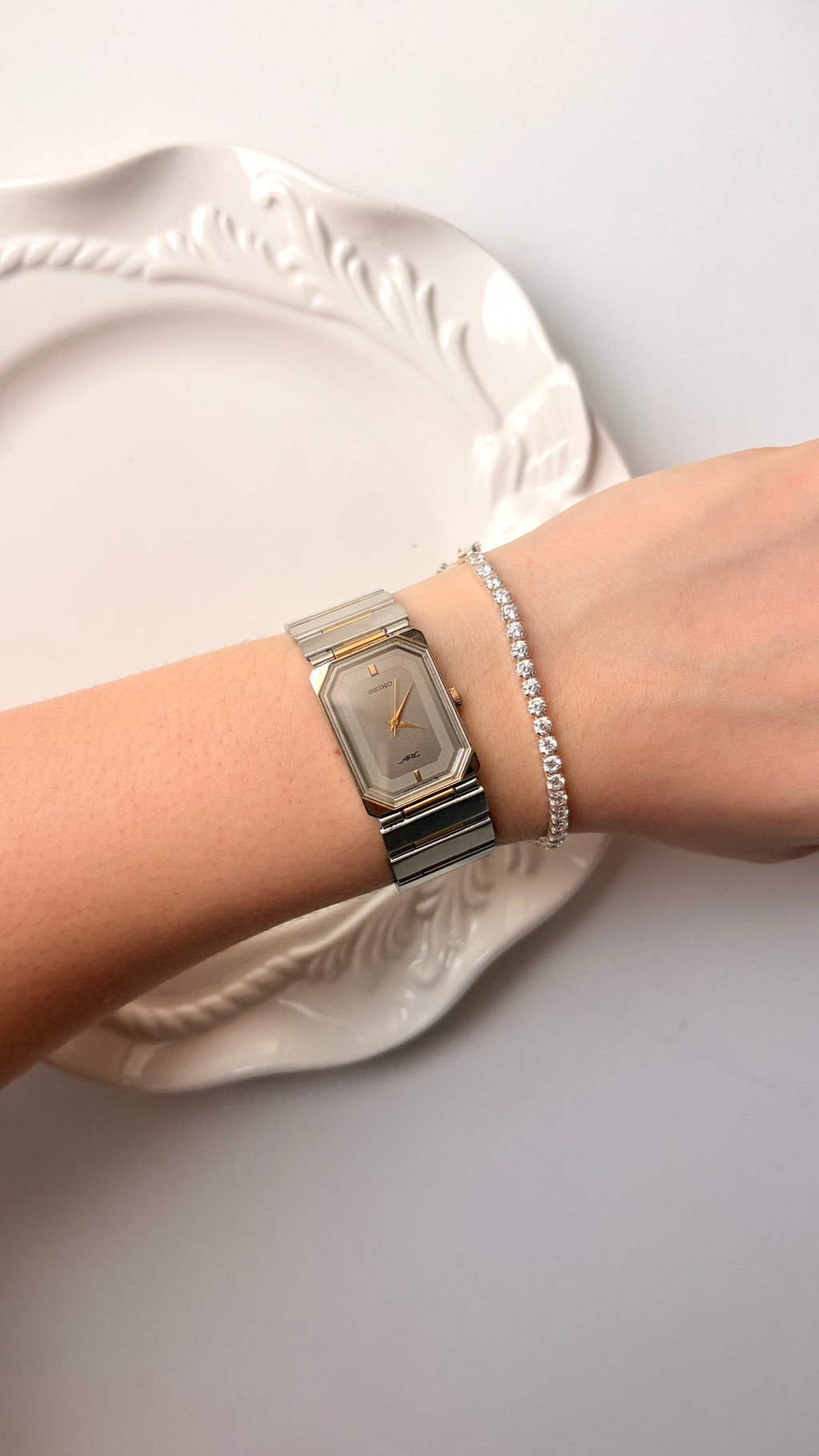 S. Arc Grey Rect Dial Two Tone Chain Watch