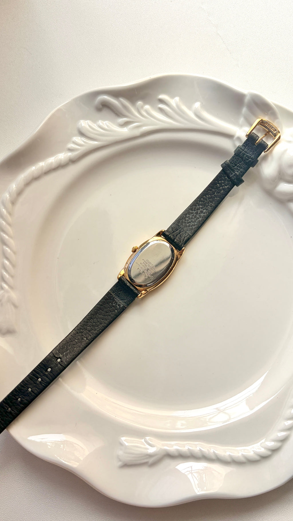 S. Noie White Oval Dial Black Strap Watch