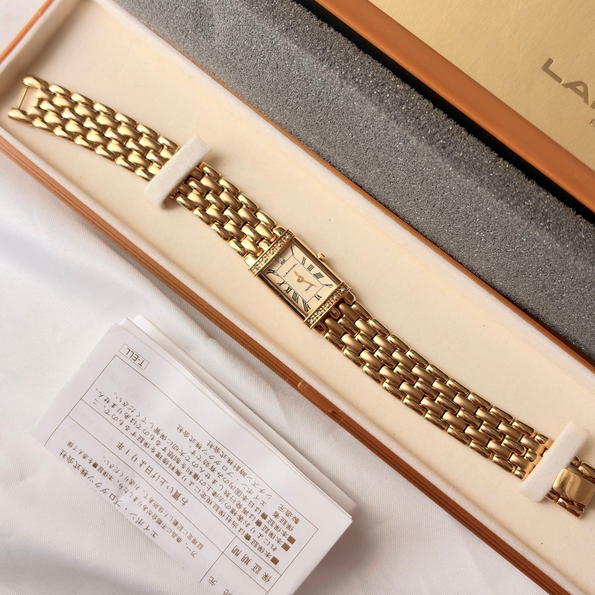 [WITH BOX] Lancel Paris Gold Rect Roman Dial Gold Chain Watch
