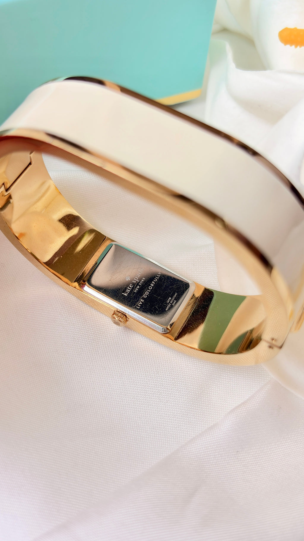 [WITH BOX] KS. White Rect Dial Beige Gold Bangle Watch