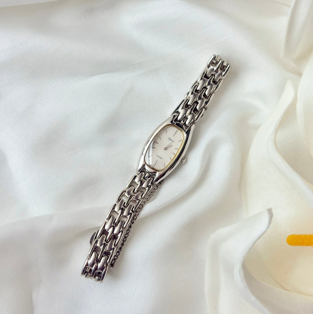 CTZ. Opus White Rect Dial Silver SS Chain Watch