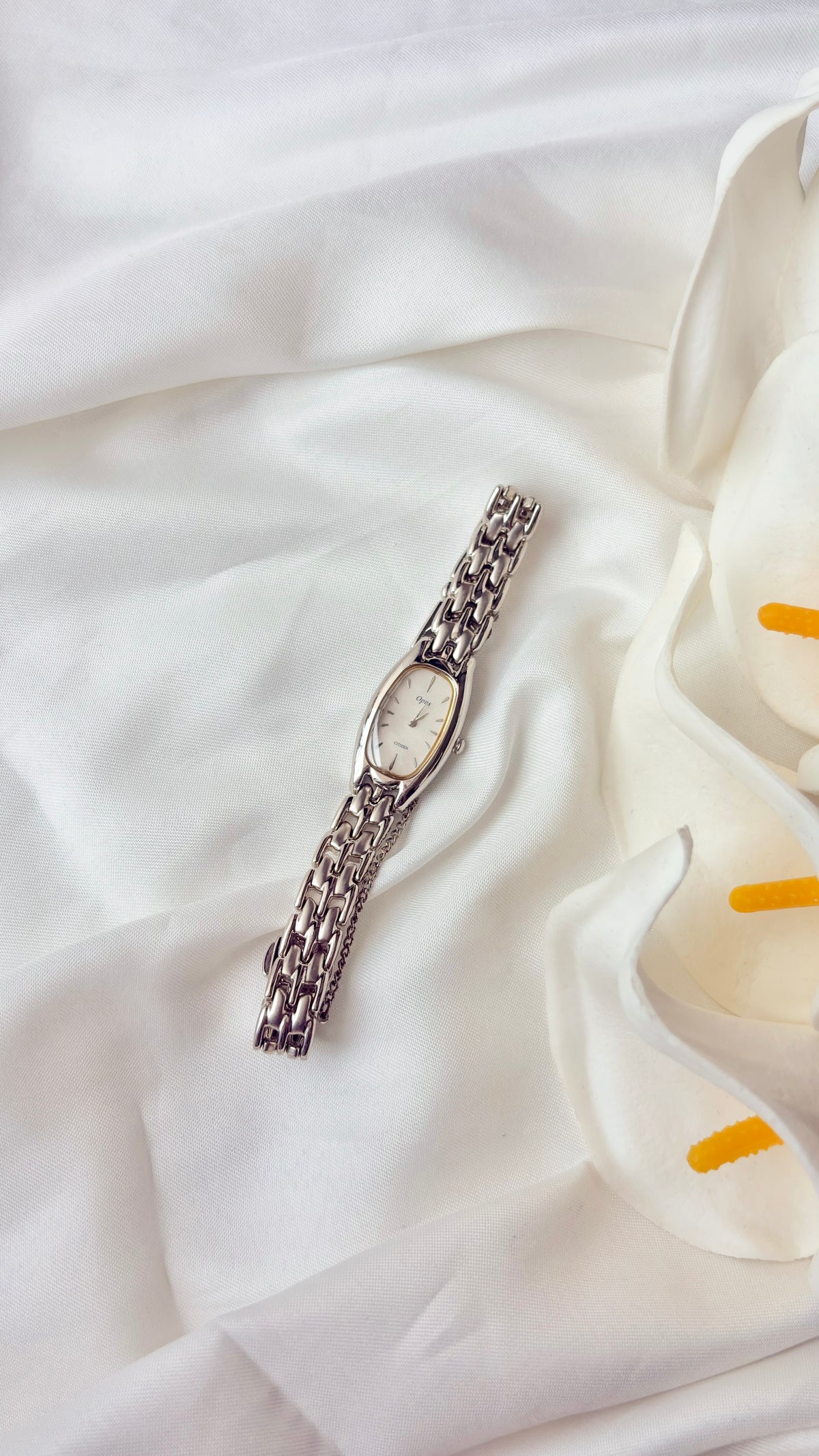 CTZ. Opus White Rect Dial Silver SS Chain Watch