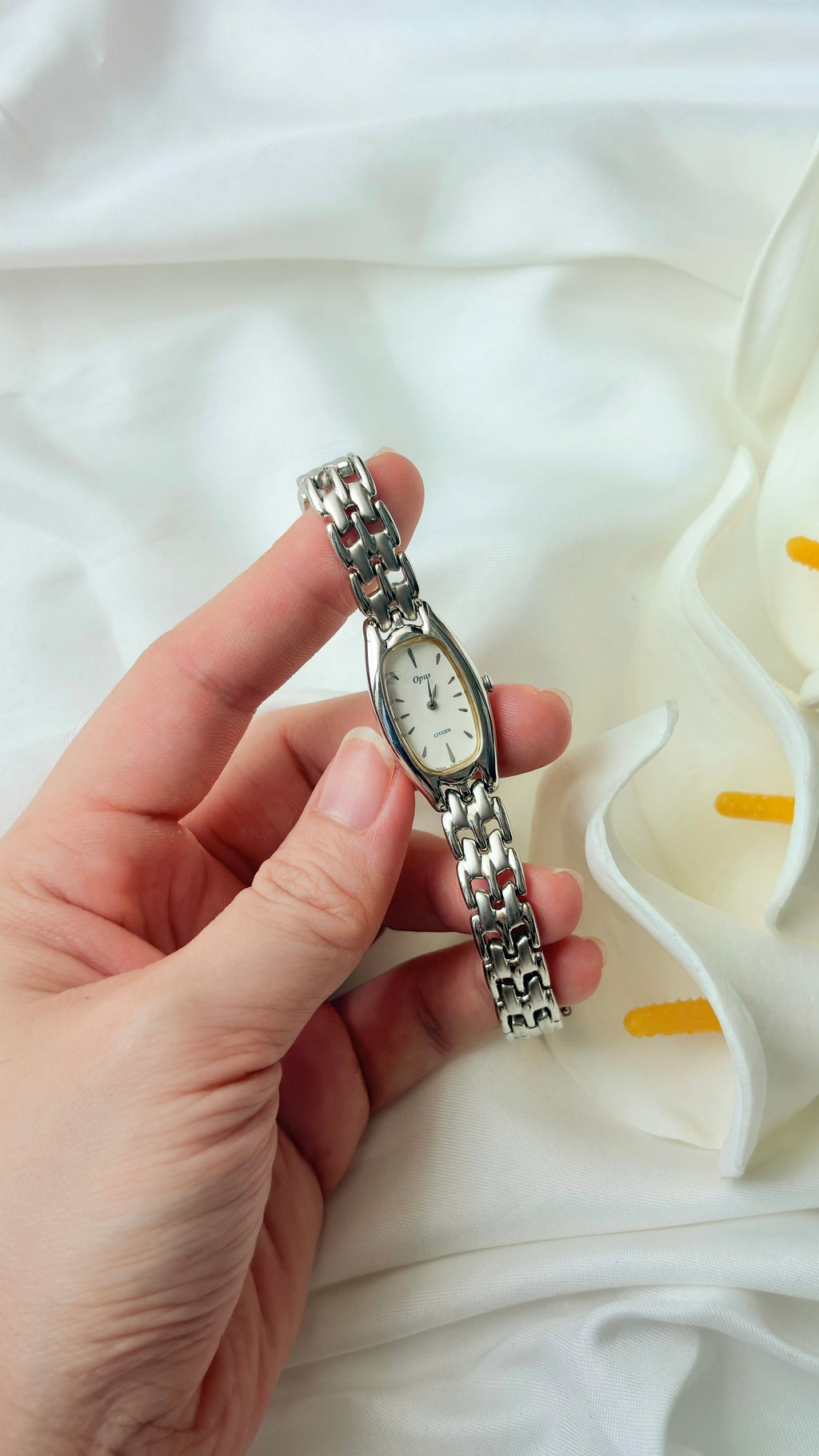 CTZ. Opus White Rect Dial Silver SS Chain Watch