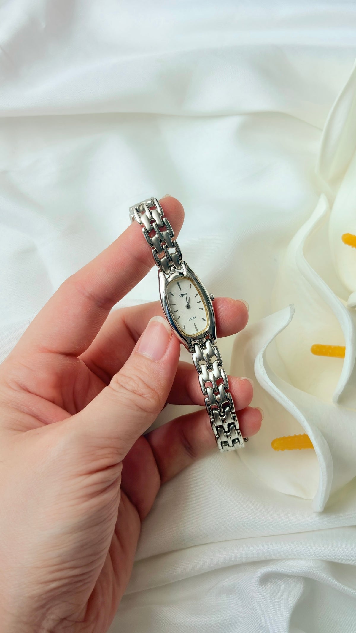 CTZ. Opus White Rect Dial Silver SS Chain Watch