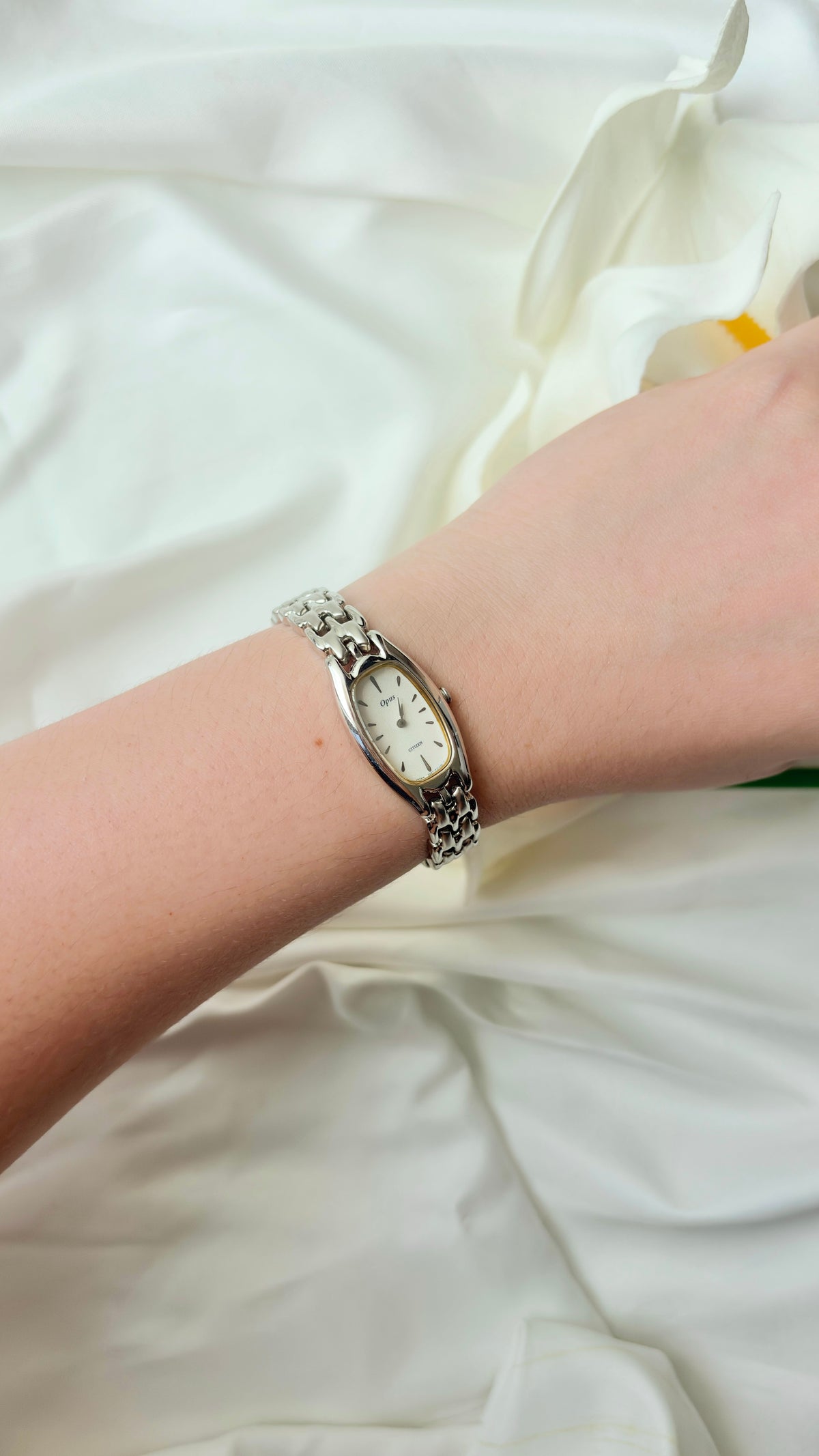 CTZ. Opus White Rect Dial Silver SS Chain Watch