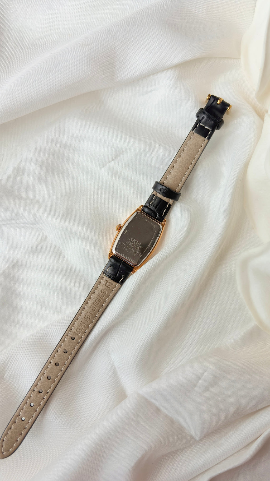 S. Noie White Oblong Dial Black Strap Watch
