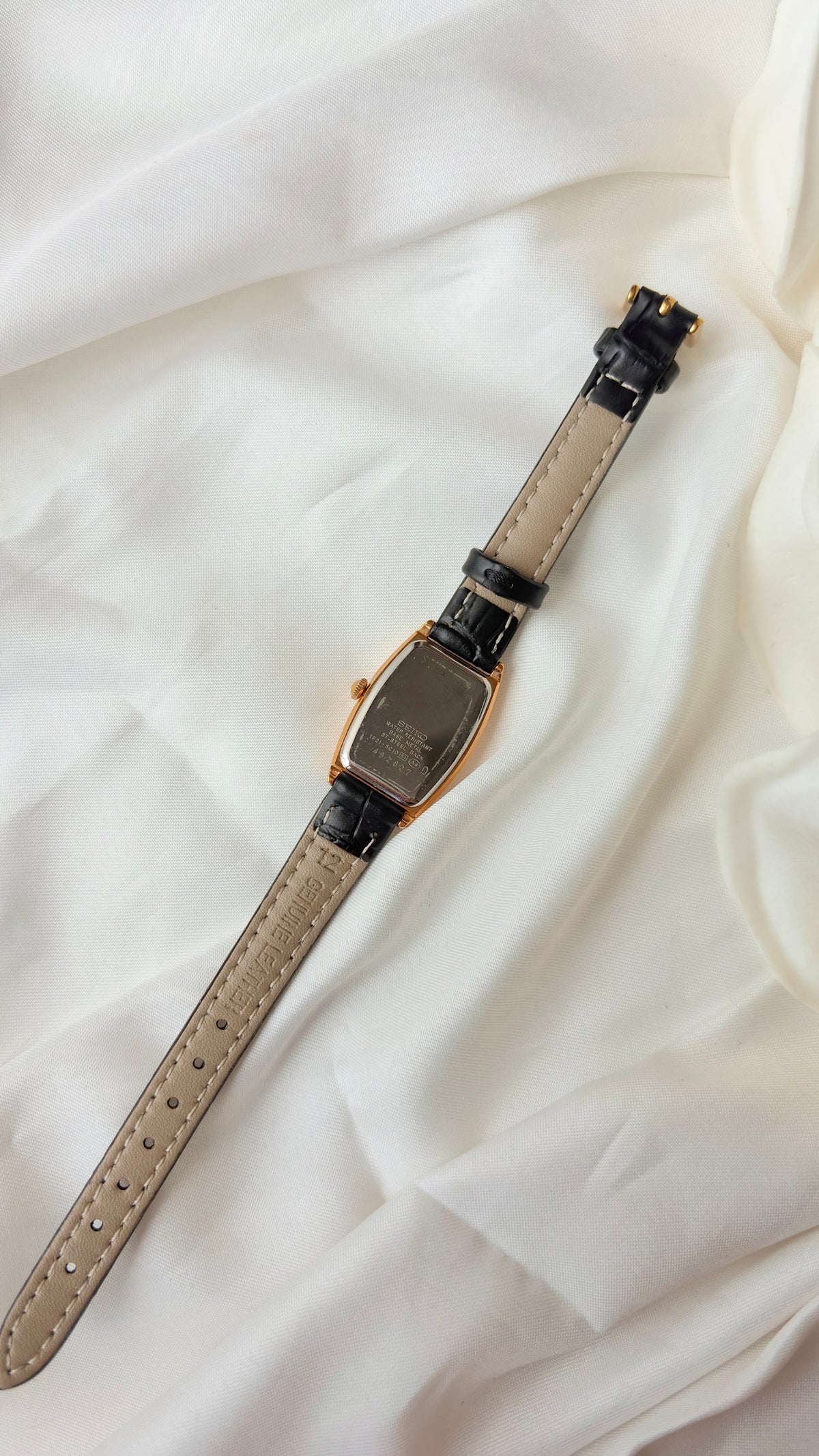 S. Noie White Oblong Dial Black Strap Watch