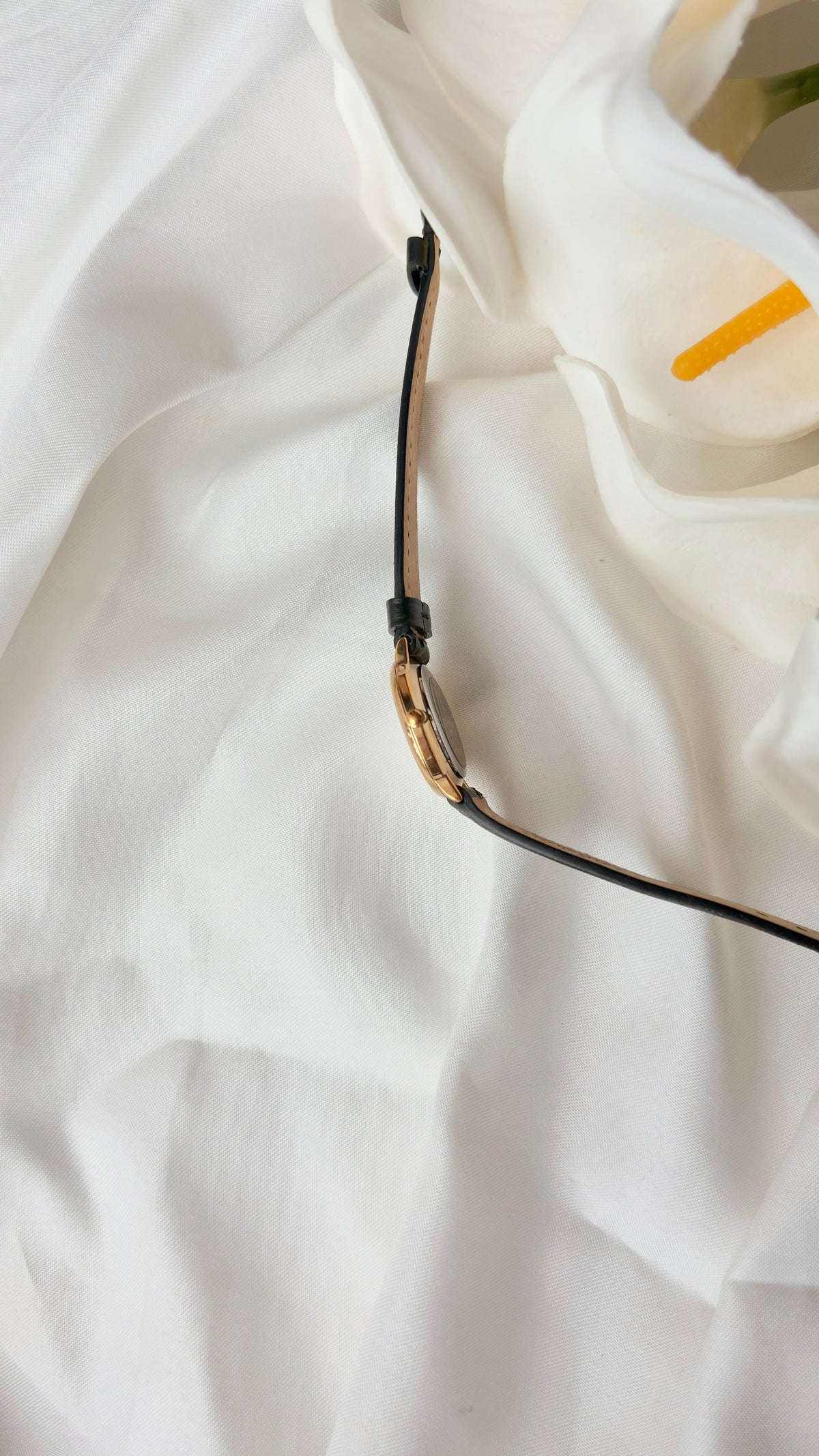 GV. White Round Roman Dial Black Strap Watch