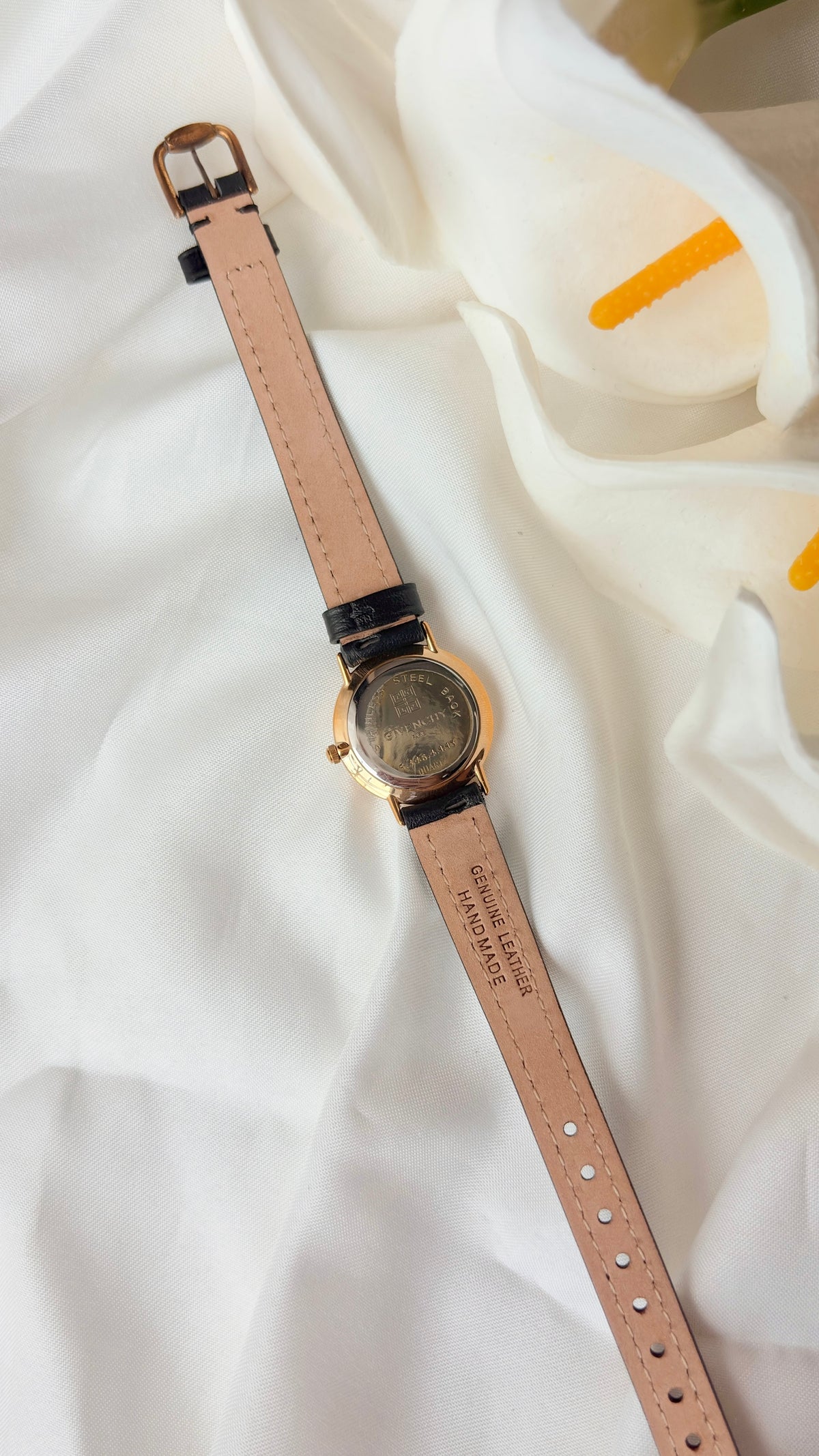 GV. White Round Roman Dial Black Strap Watch