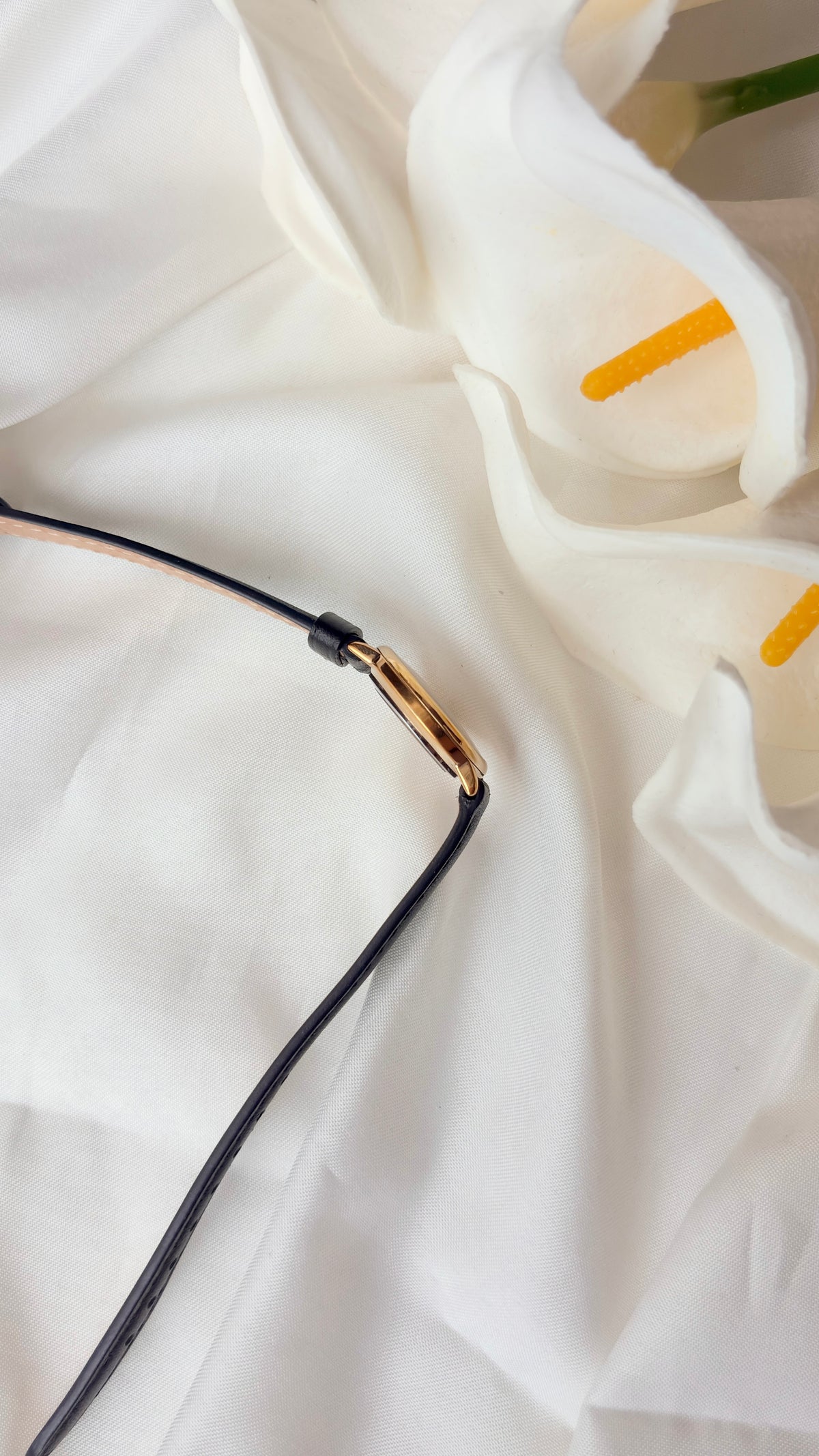 GV. White Round Roman Dial Black Strap Watch