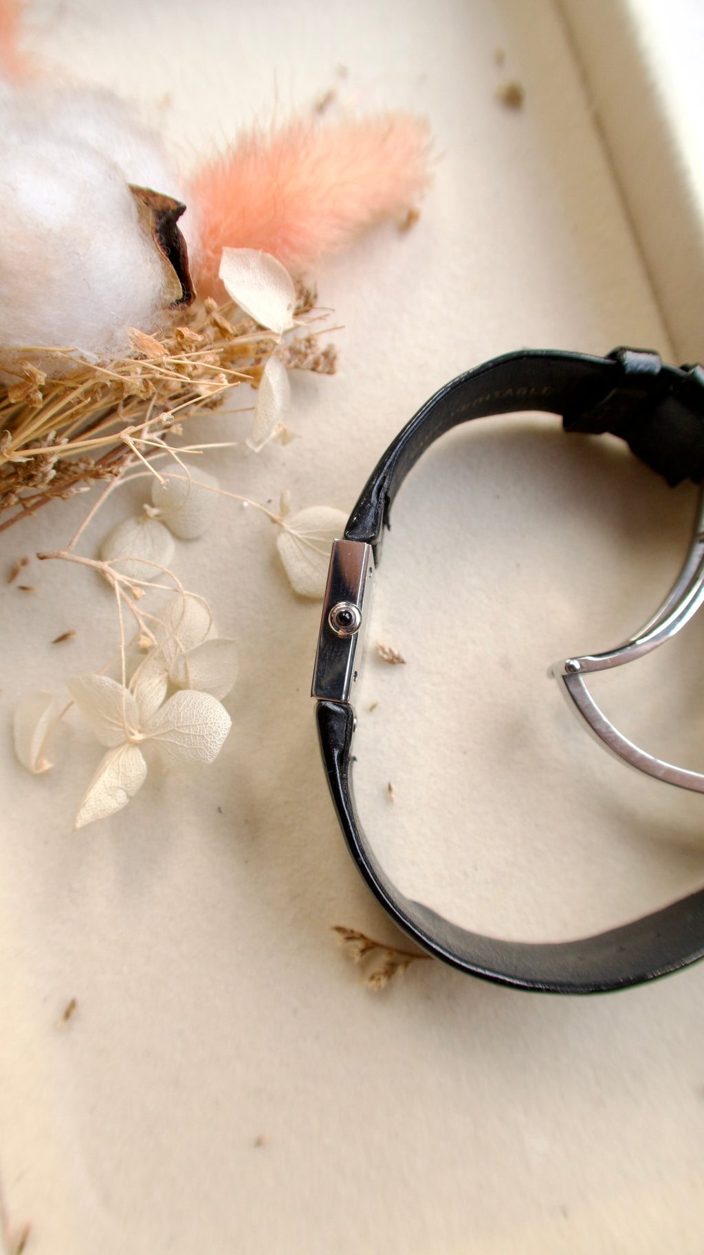 CHNL Matelasse Black Square Dial with Black Leather Strap