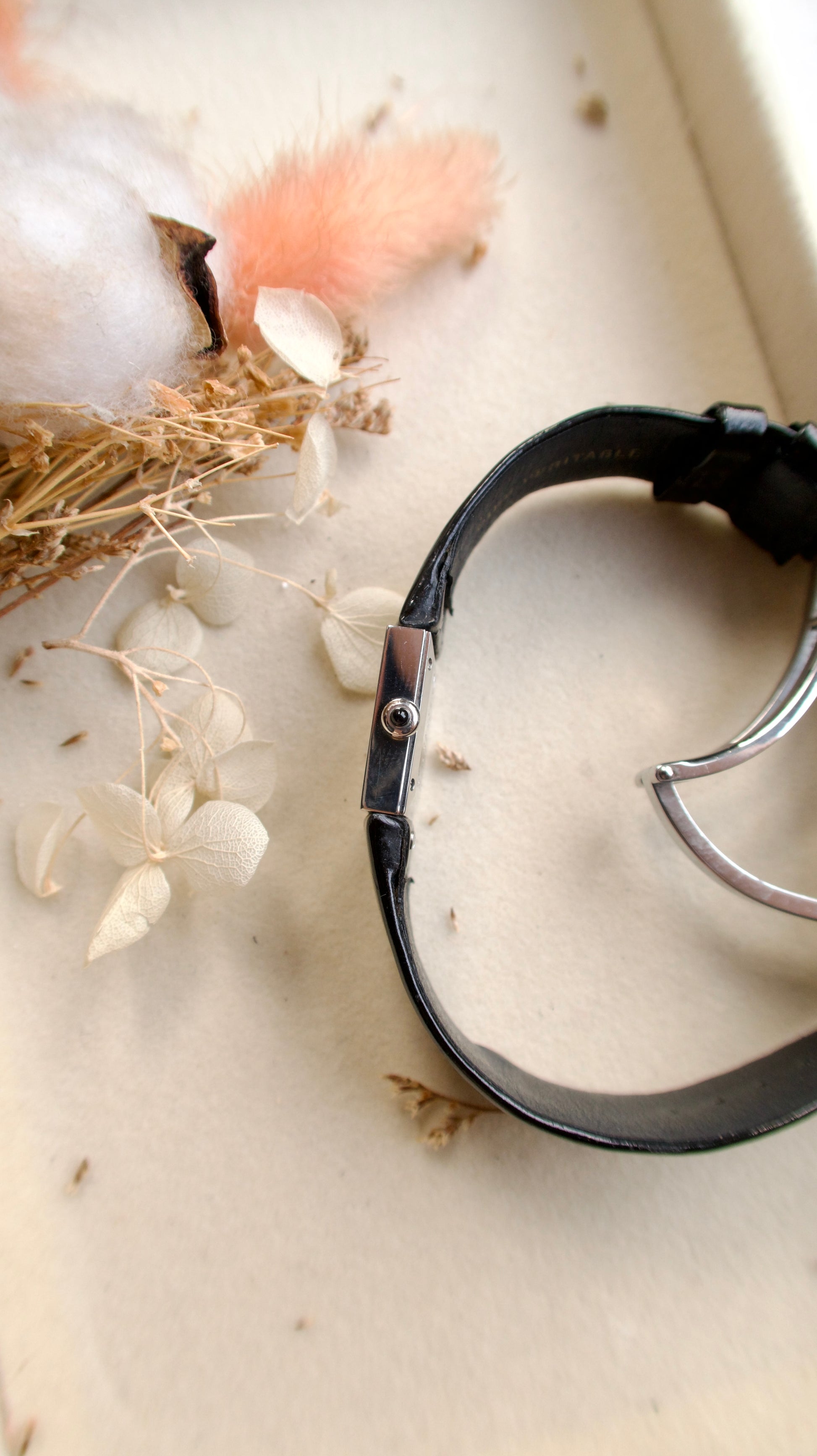 CHNL Matelasse Black Square Dial with Black Leather Strap