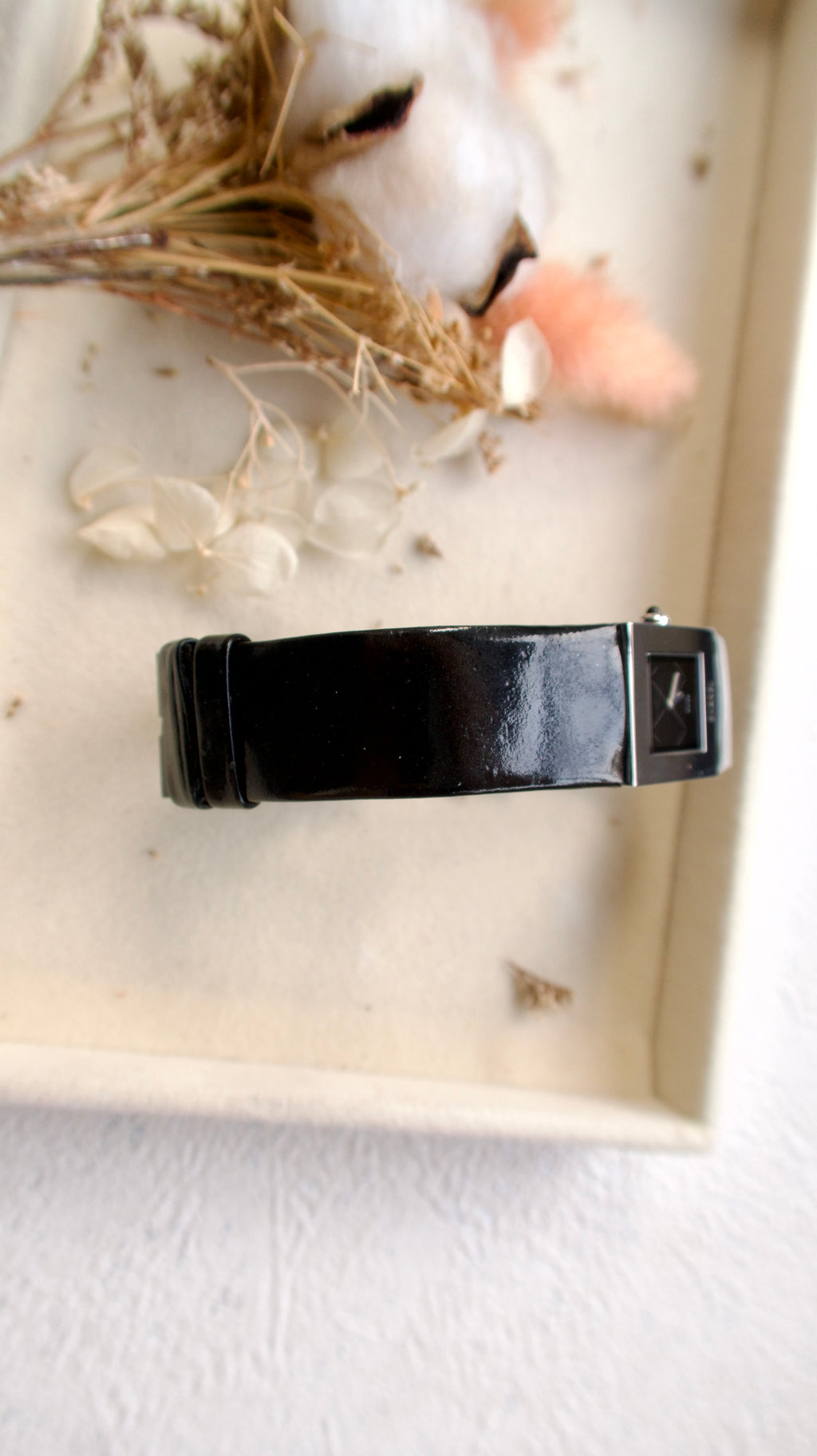 CHNL Matelasse Black Square Dial with Black Leather Strap