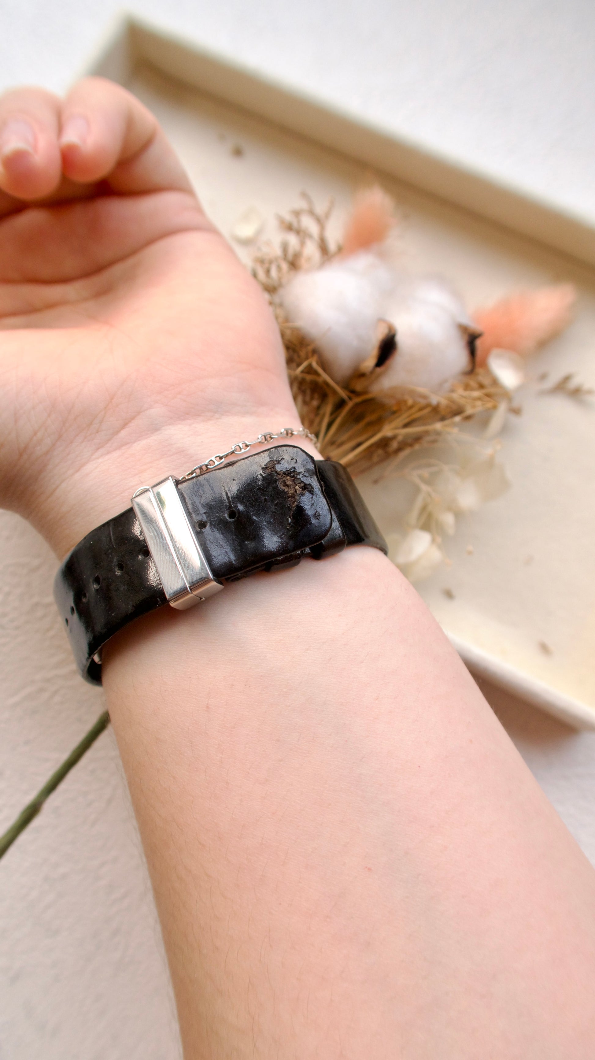 CHNL Matelasse Black Square Dial with Black Leather Strap