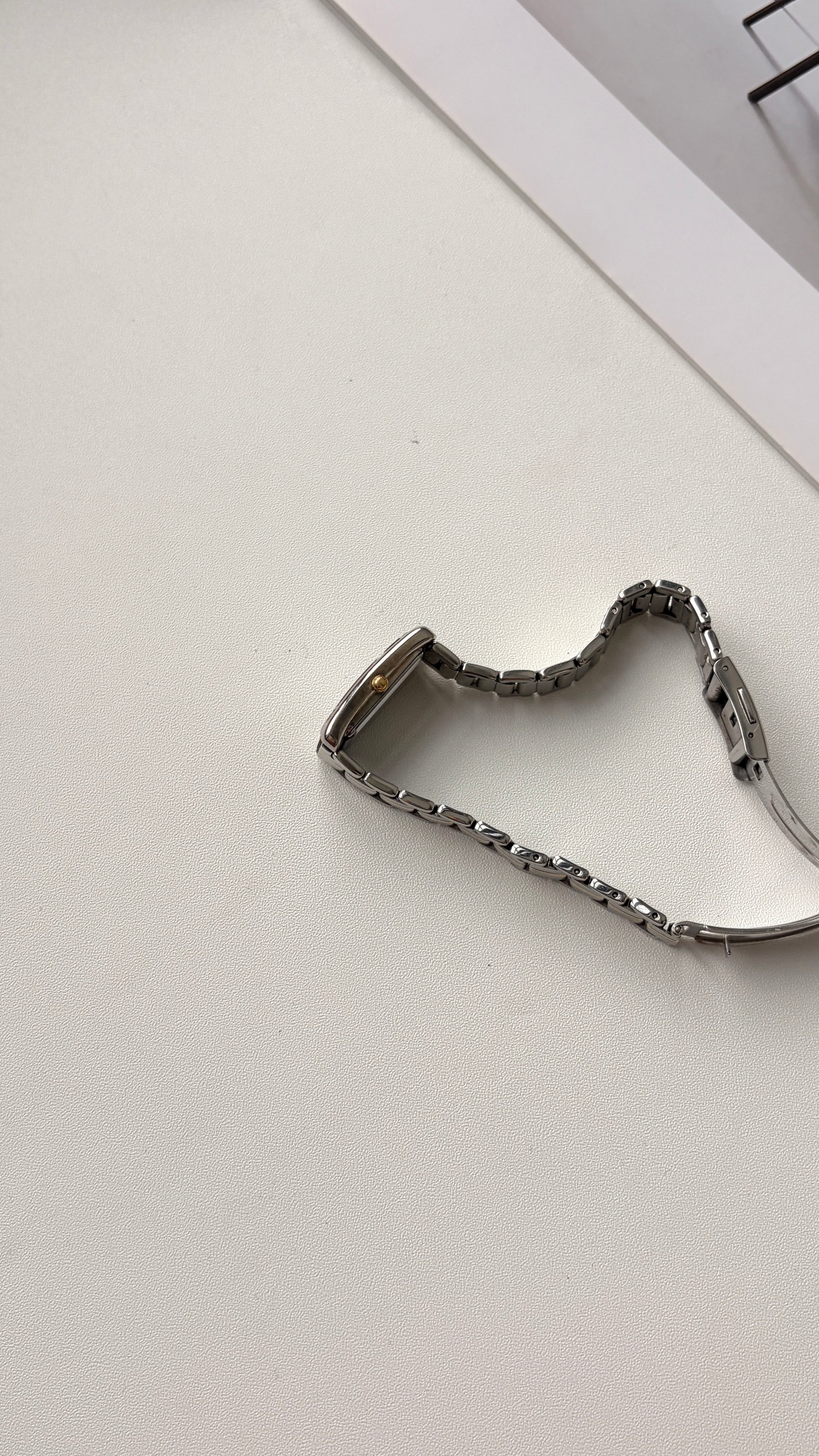 S. Lucent White & Blue Rect Dial Two Tone Chain Watch