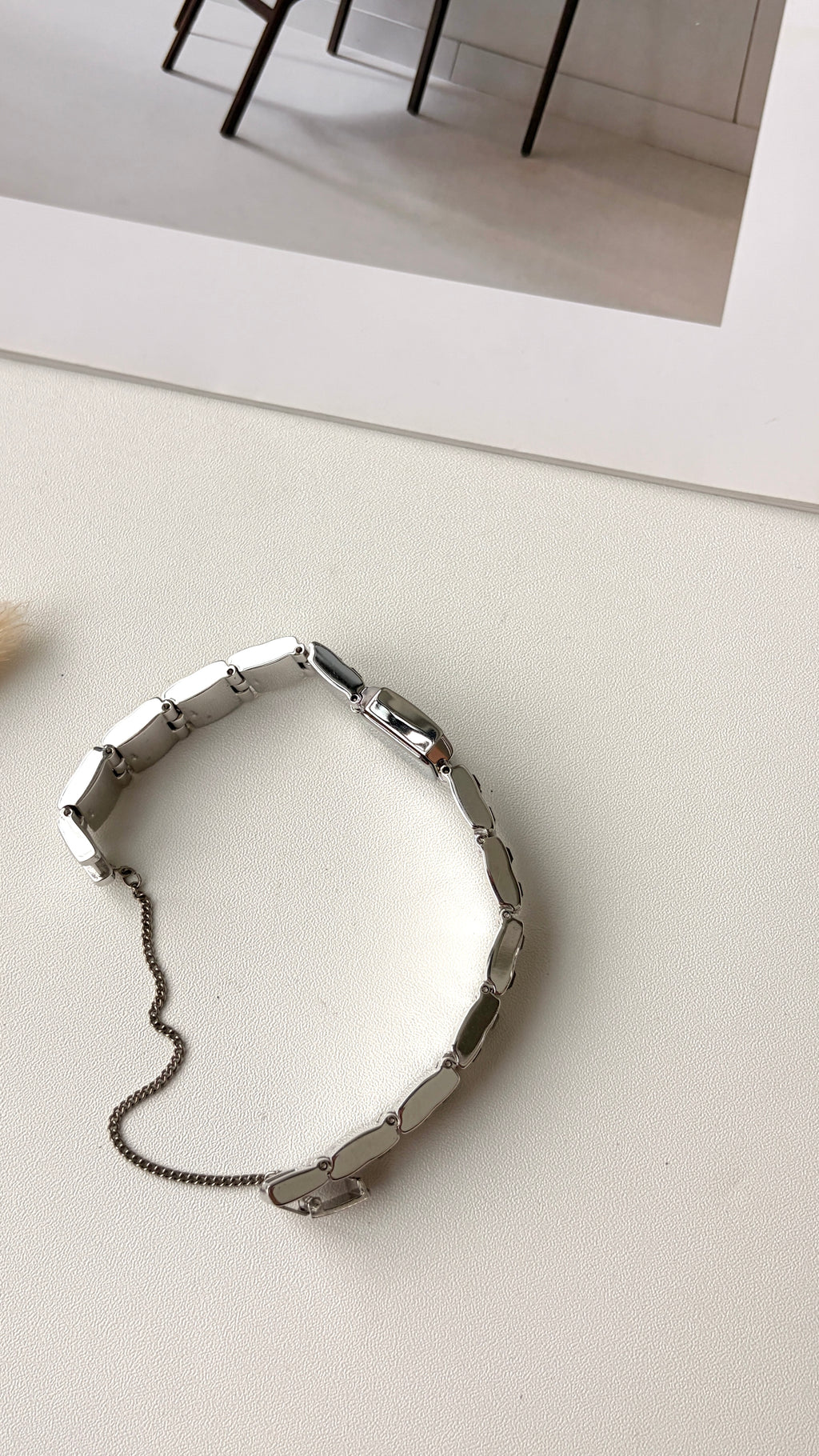 S. Black Square Dial with Silver Chain Watch