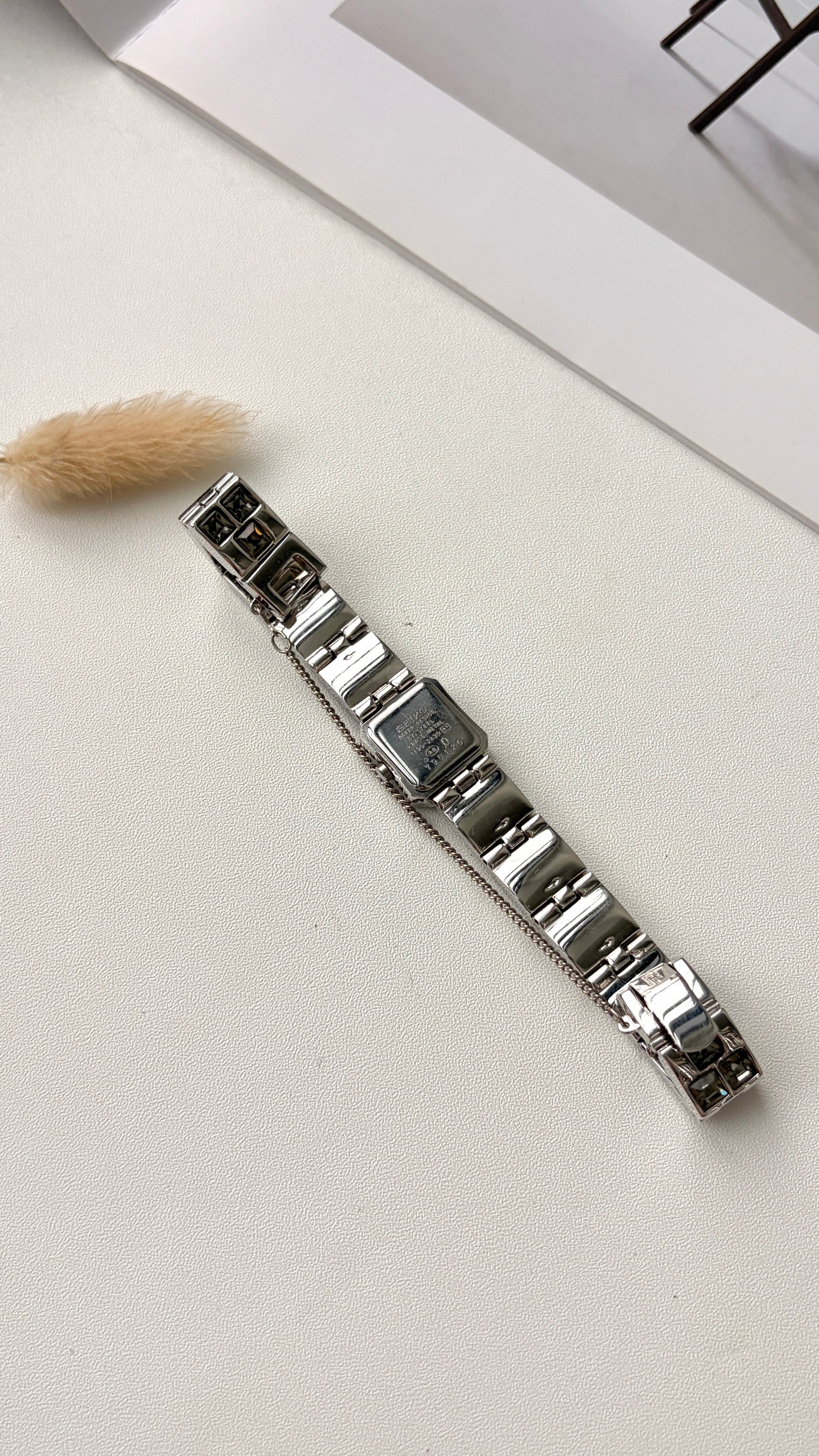 S. Black Square Dial with Silver Chain Watch