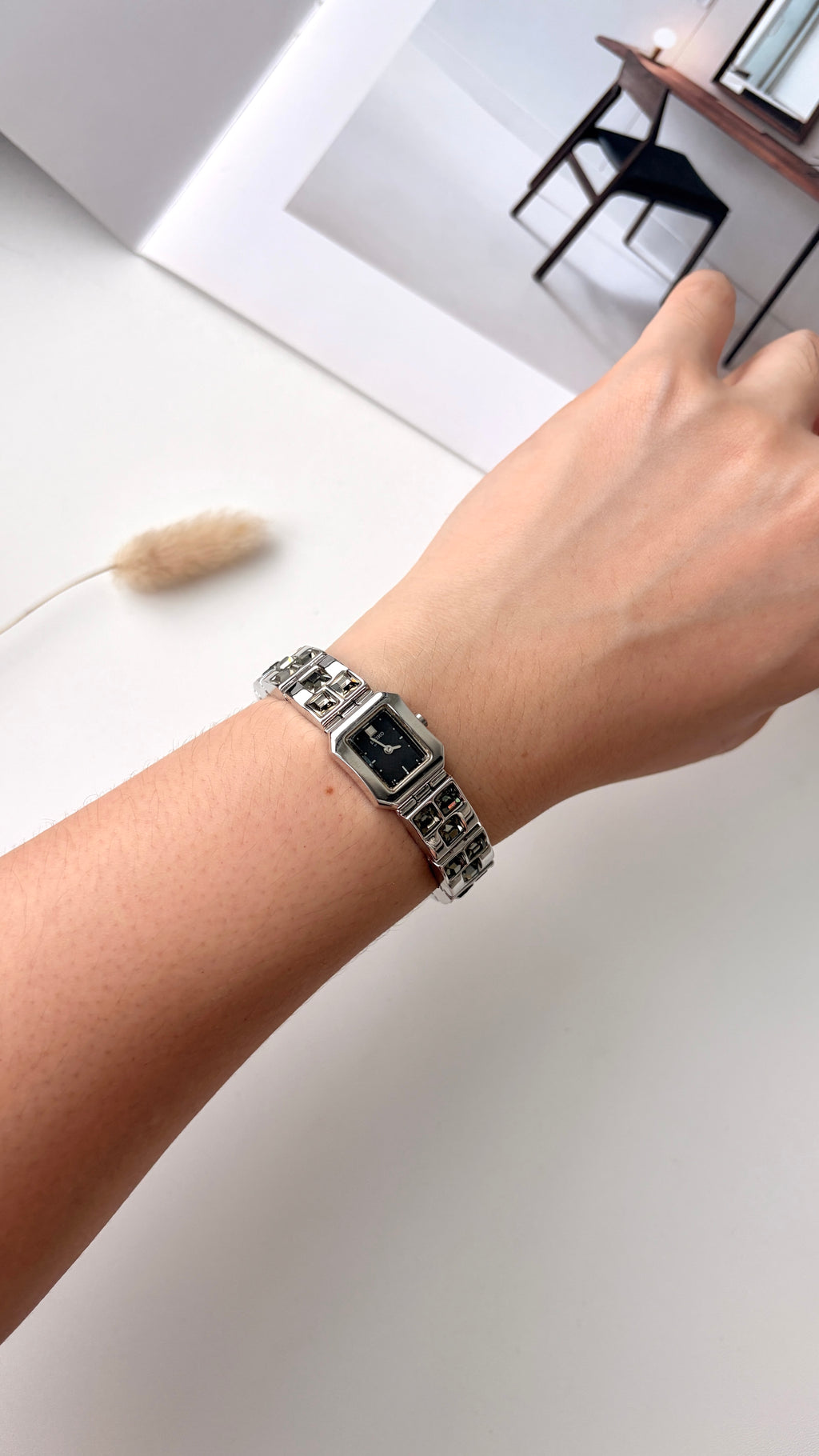 S. Black Square Dial with Silver Chain Watch