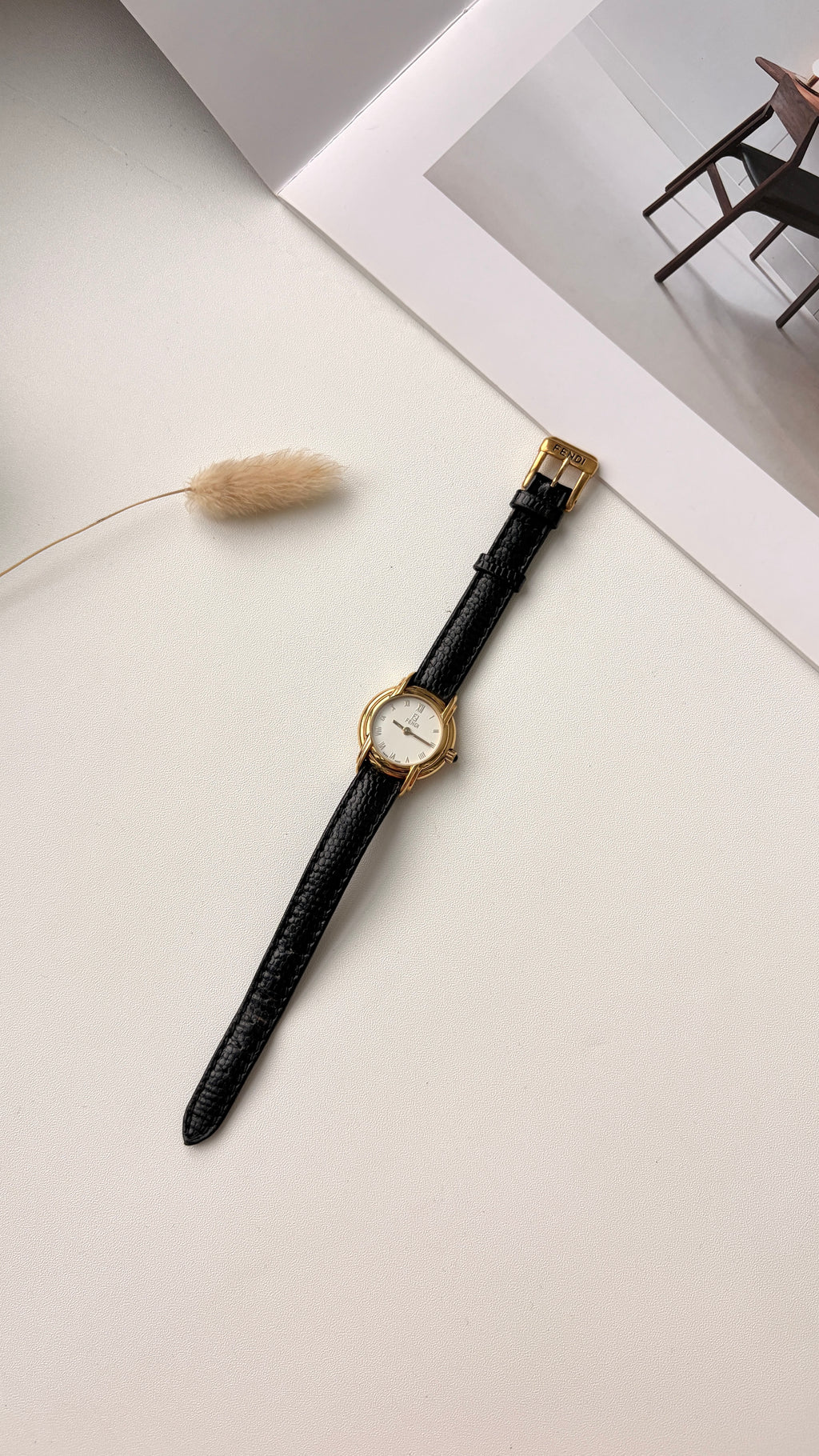 F. 300L White Round Dial Black Strap Watch