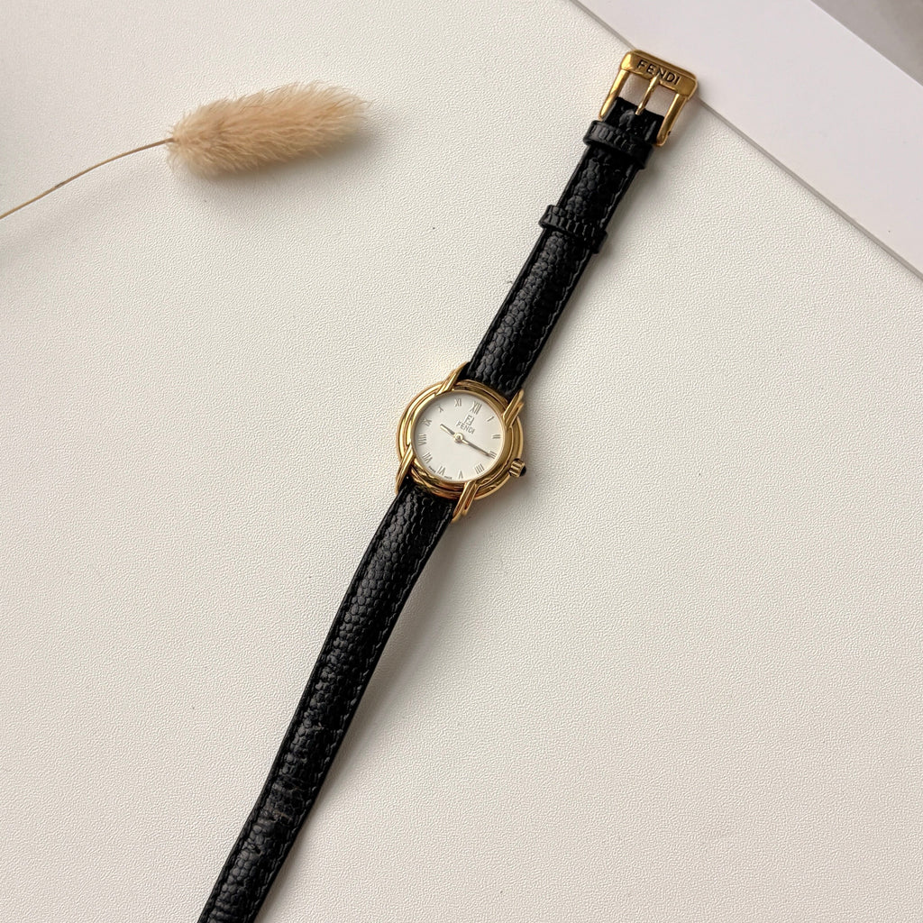 F. 300L White Round Dial Black Strap Watch