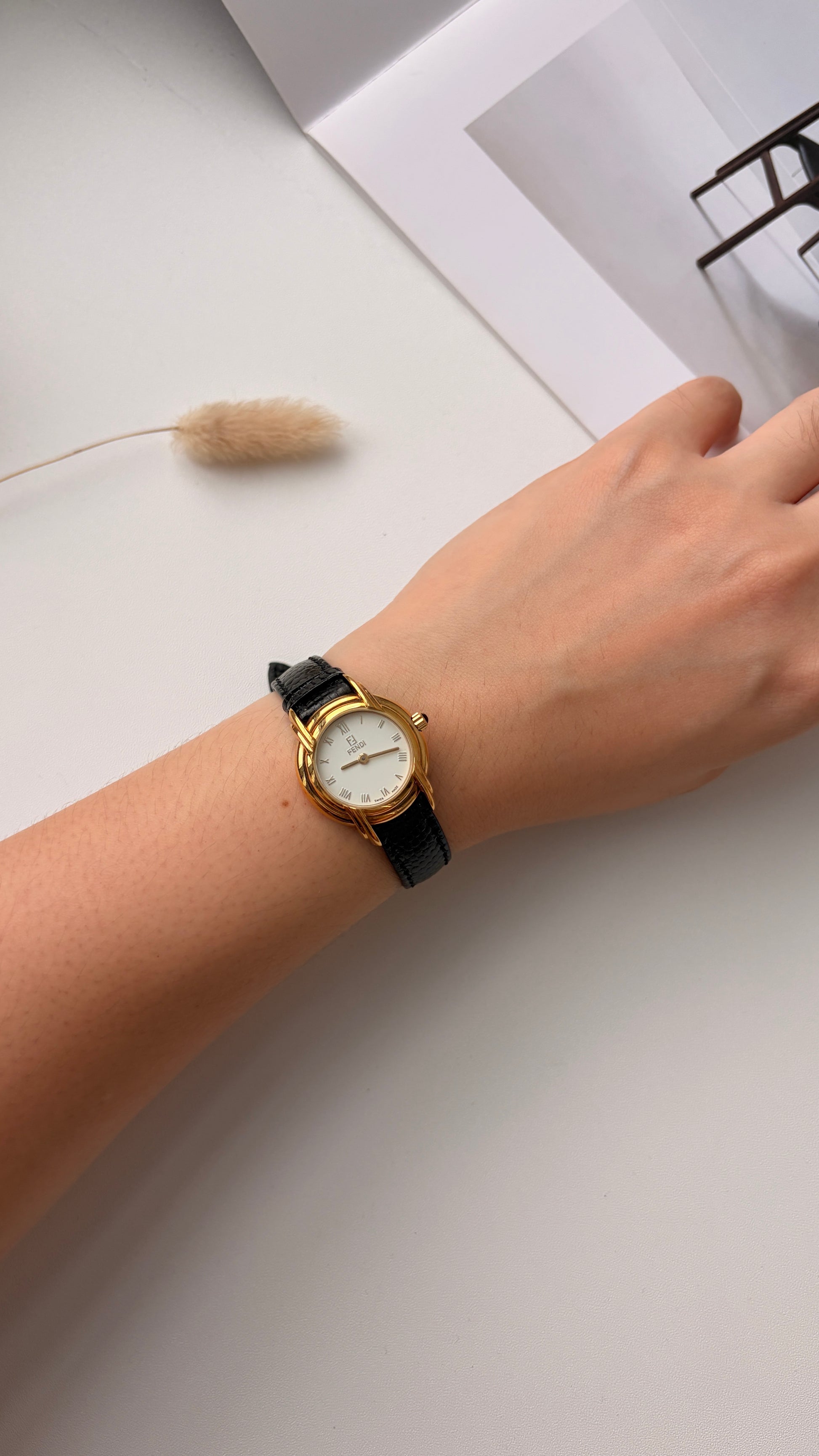 F. 300L White Round Dial Black Strap Watch