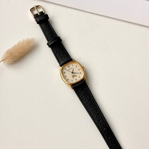 BRBY. Beige Numeric Square Dial Black Strap Watch