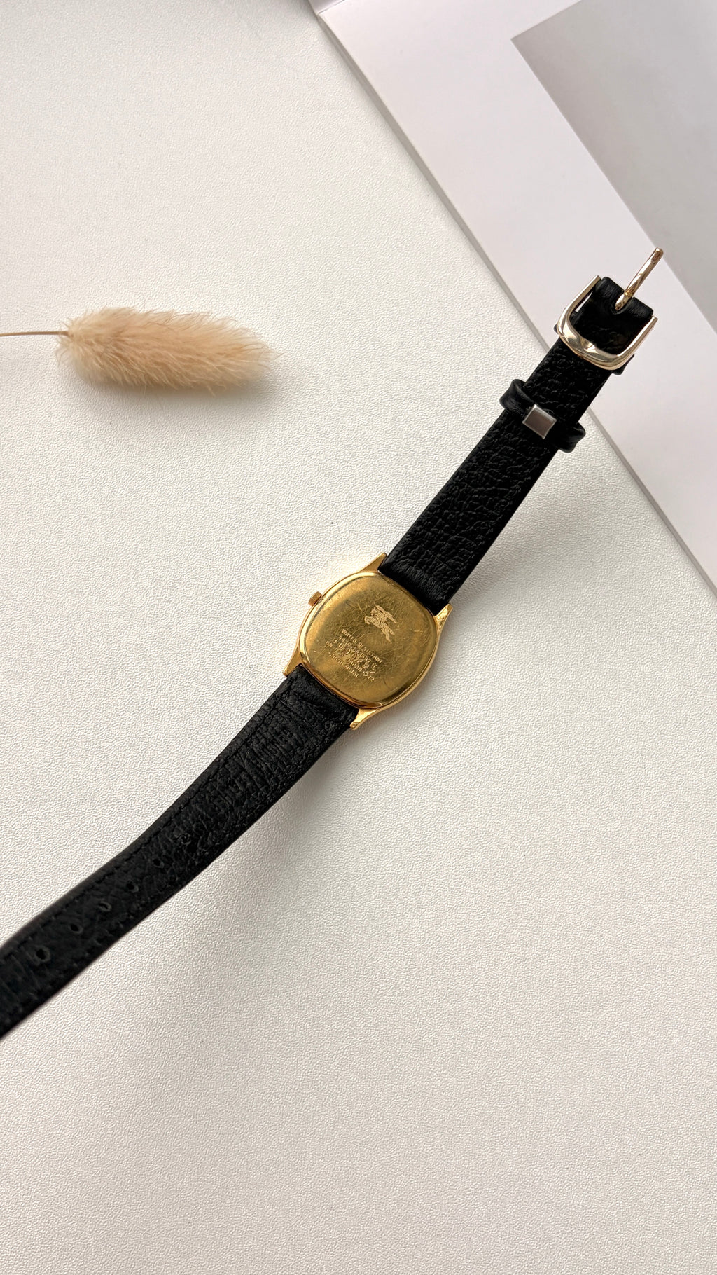 BRBY. Beige Numeric Square Dial Black Strap Watch