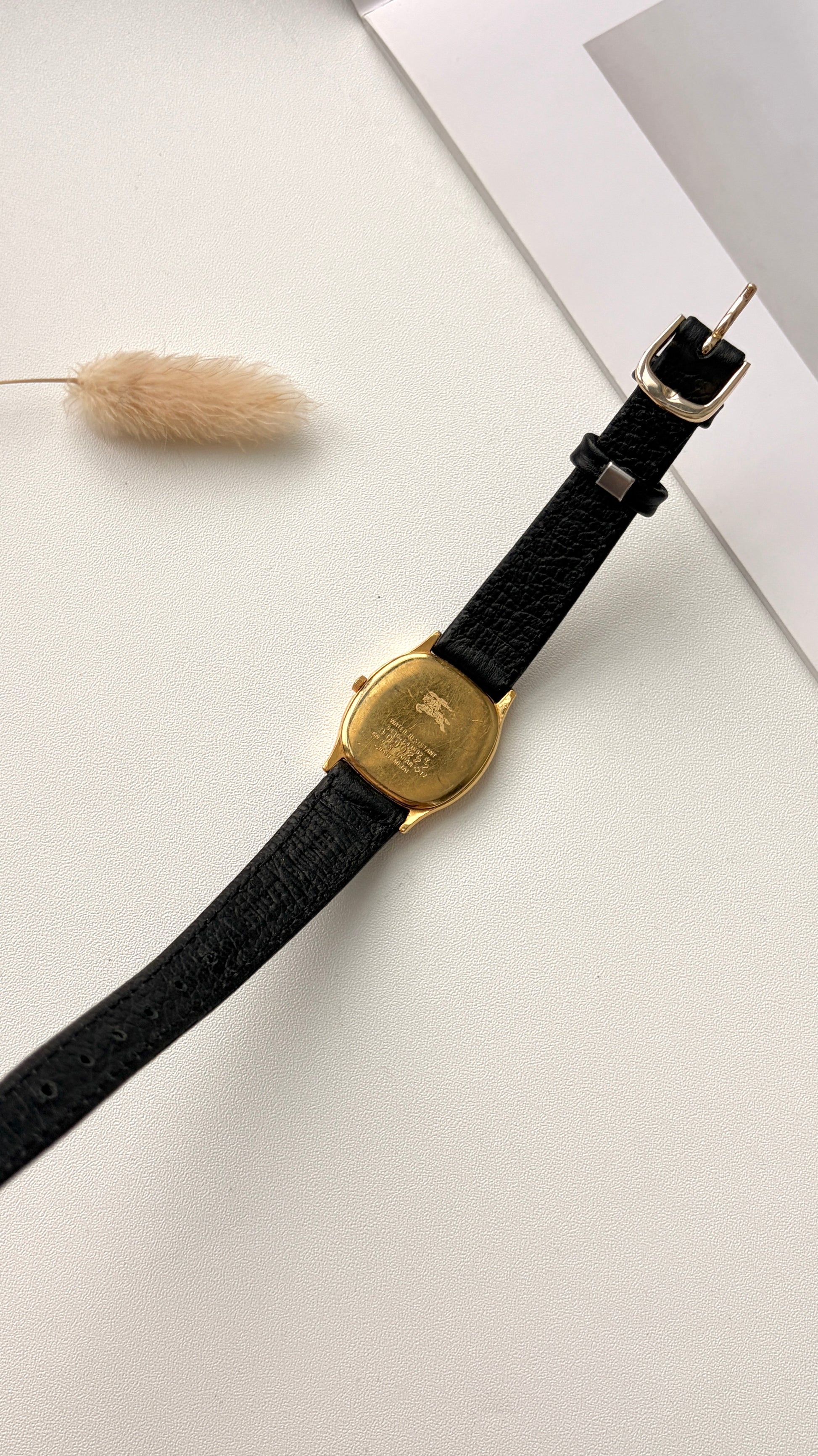 BRBY. Beige Numeric Square Dial Black Strap Watch