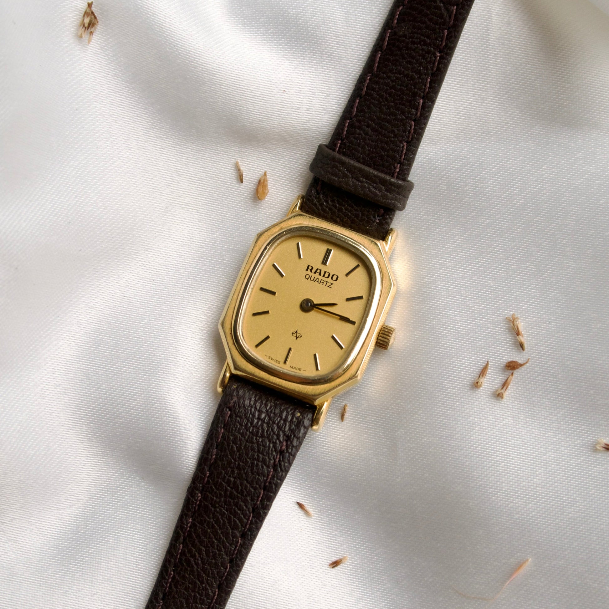 RD. Gold Square Dial with Brown Leather Strap