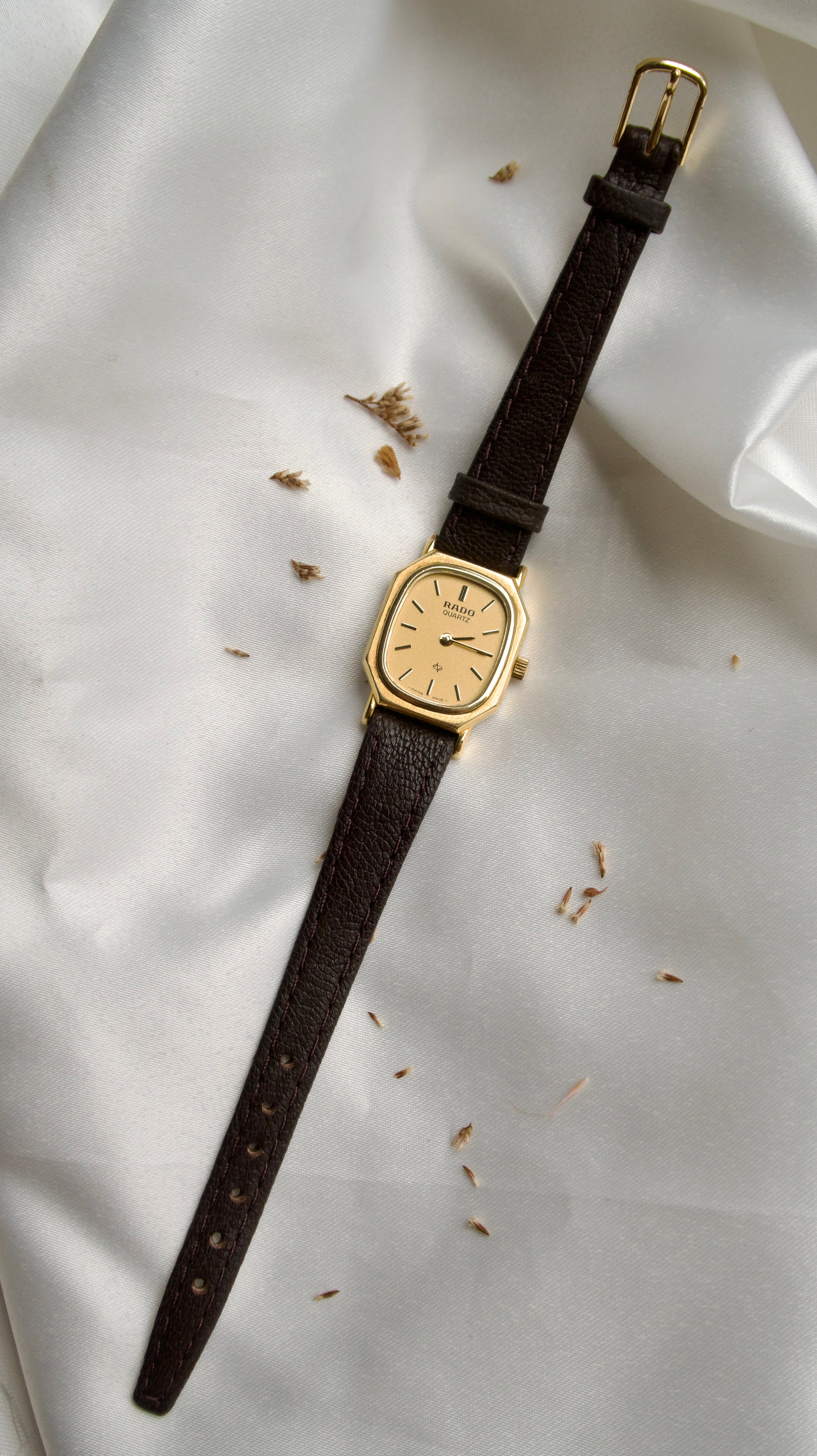 RD. Gold Square Dial with Brown Leather Strap