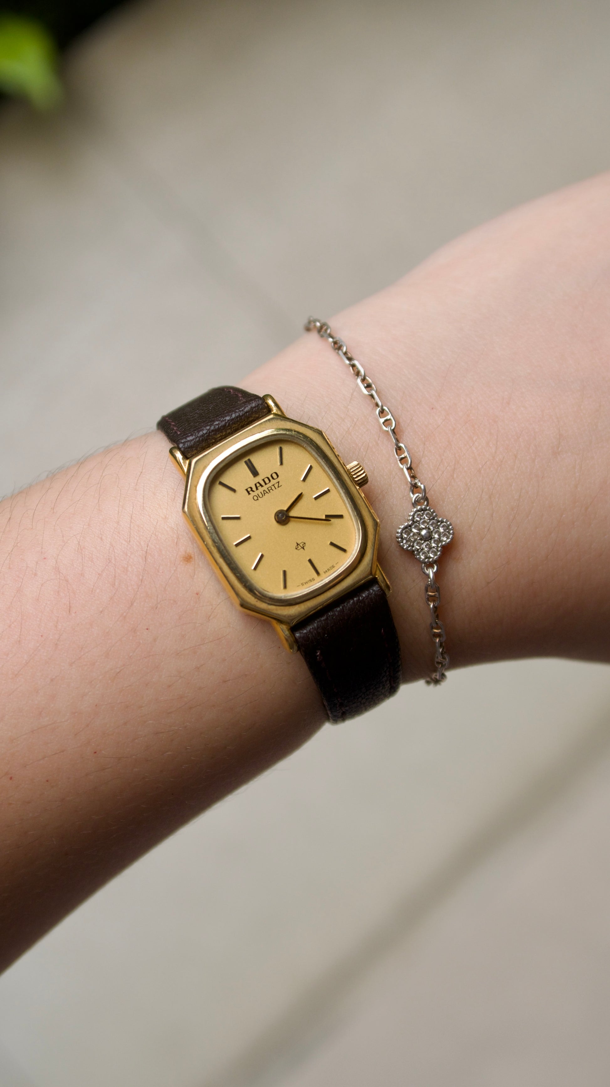 RD. Gold Square Dial with Brown Leather Strap