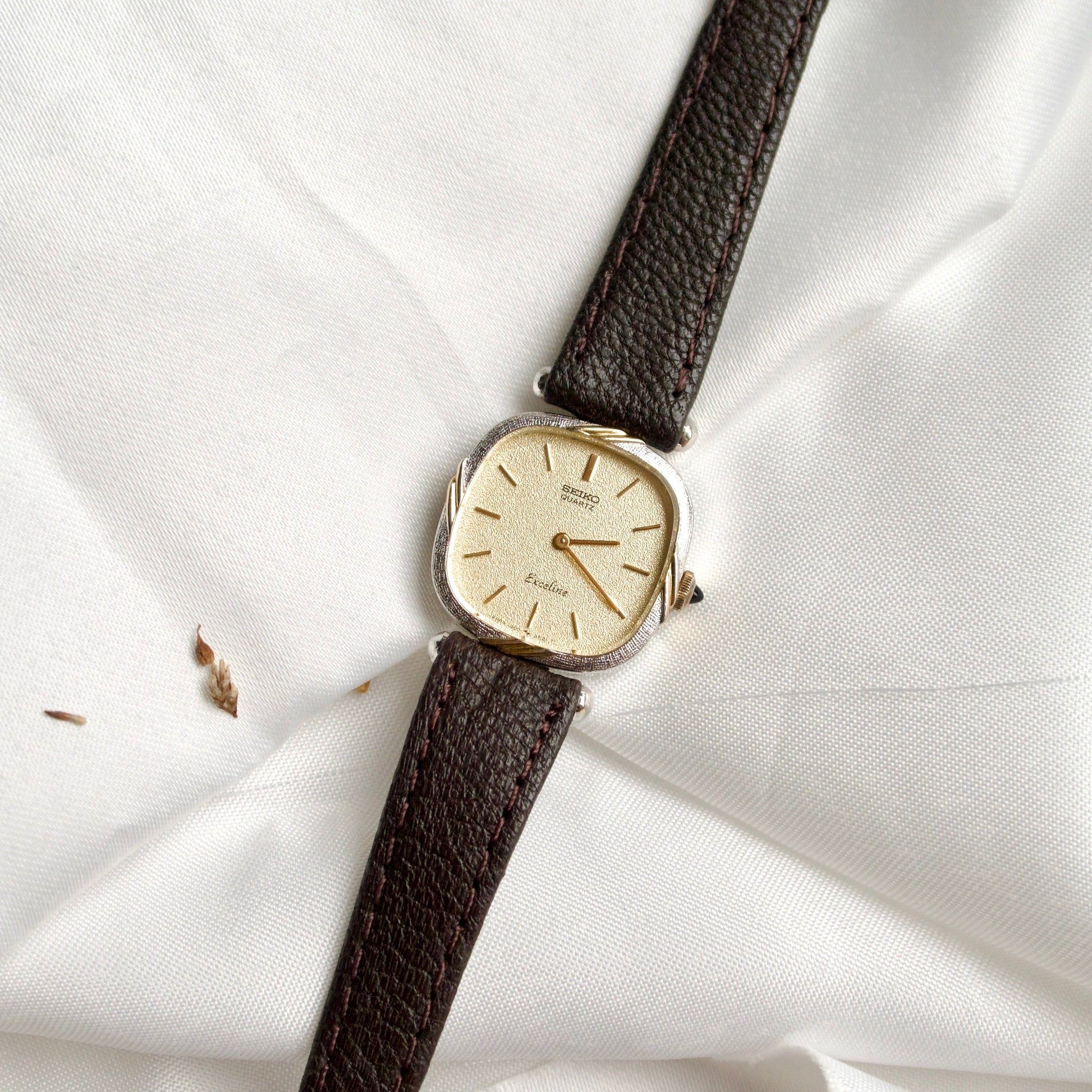 S. Exceline Square Beige Glitter Dial with Brown Strap