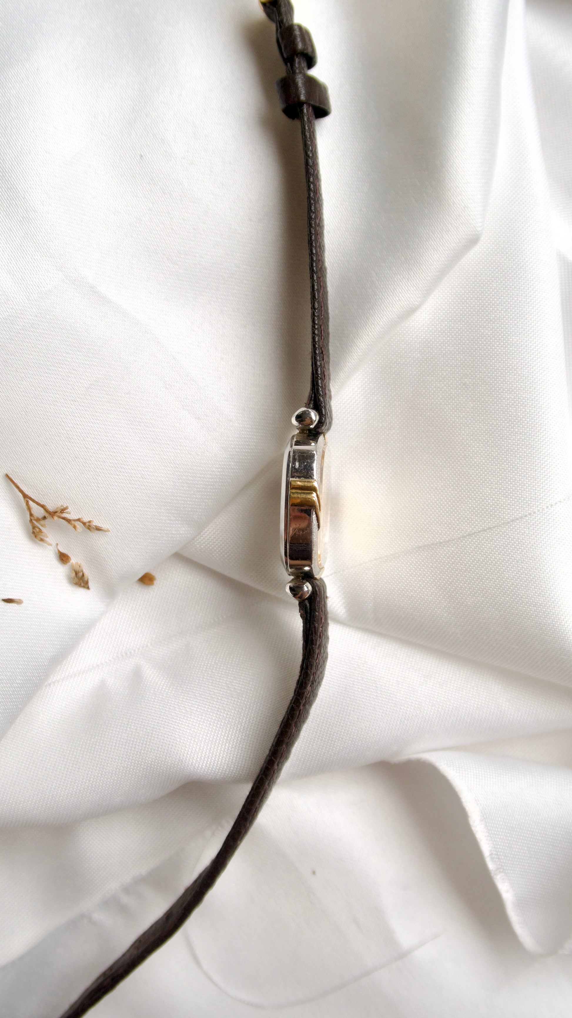 S. Exceline Square Beige Glitter Dial with Brown Strap