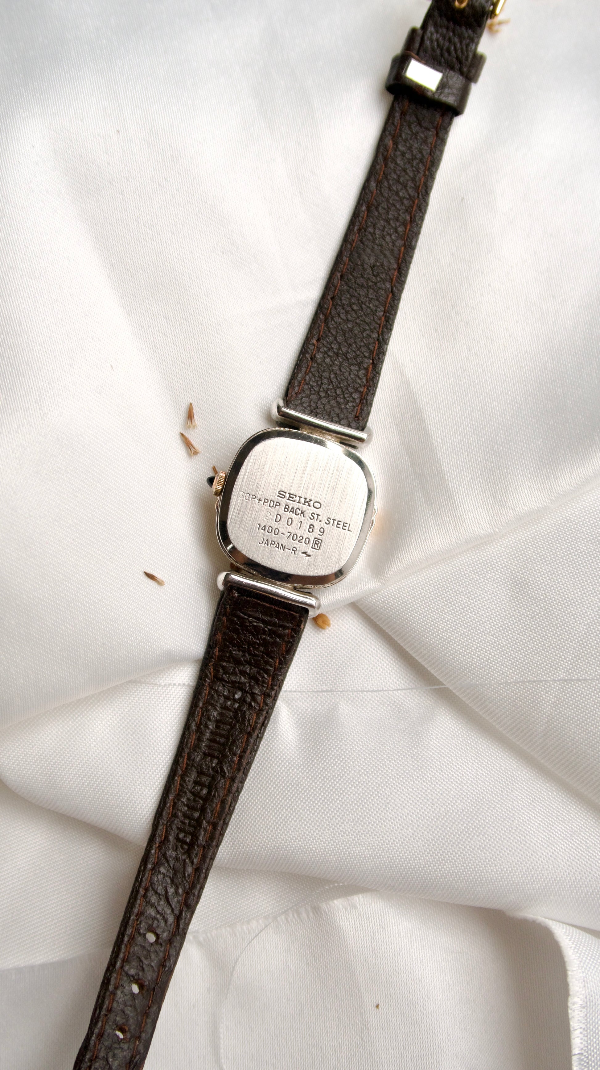 S. Exceline Square Beige Glitter Dial with Brown Strap