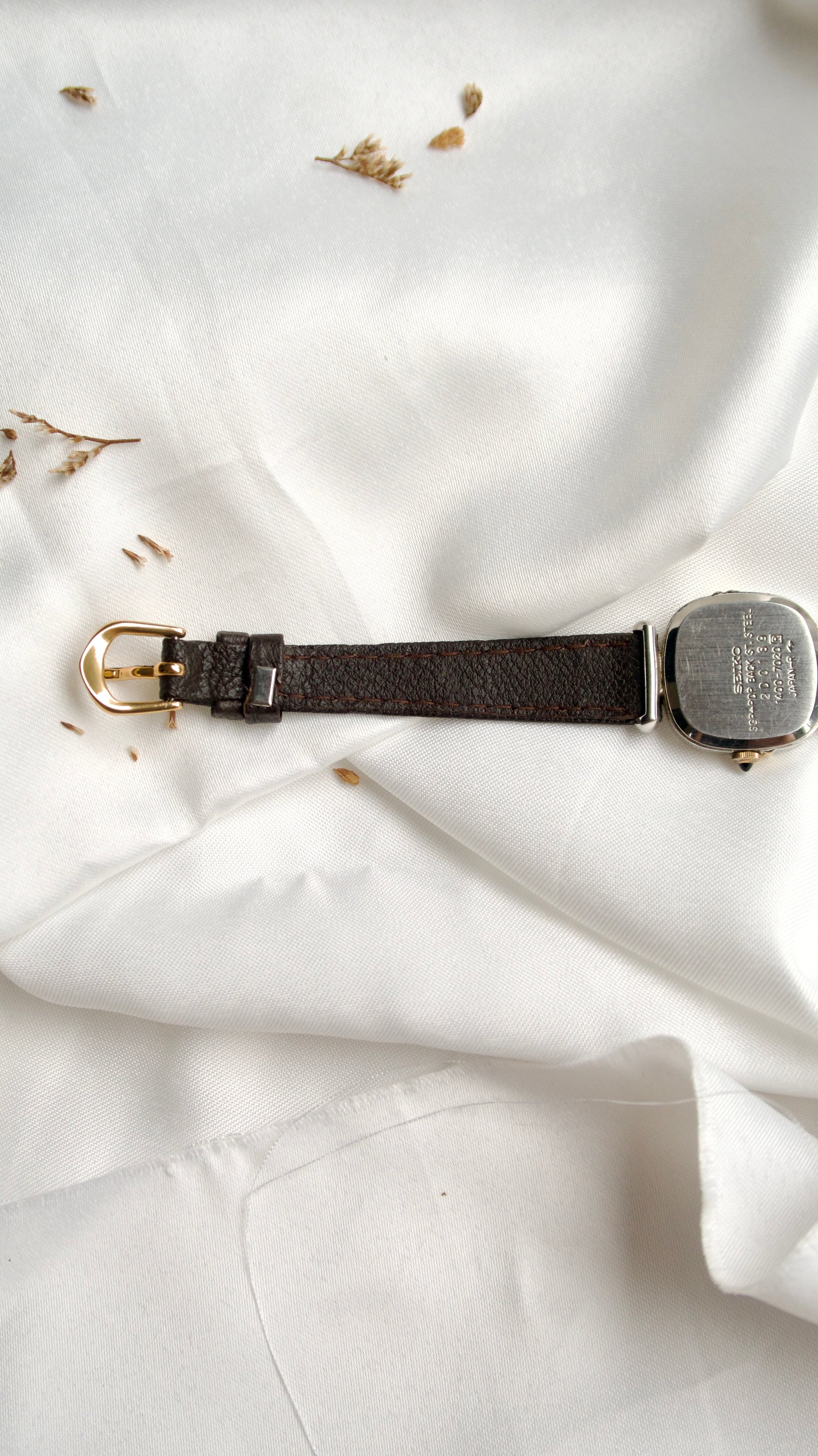 S. Exceline Square Beige Glitter Dial with Brown Strap