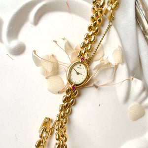 S. Oval White Dial with Pink Jewels Watch