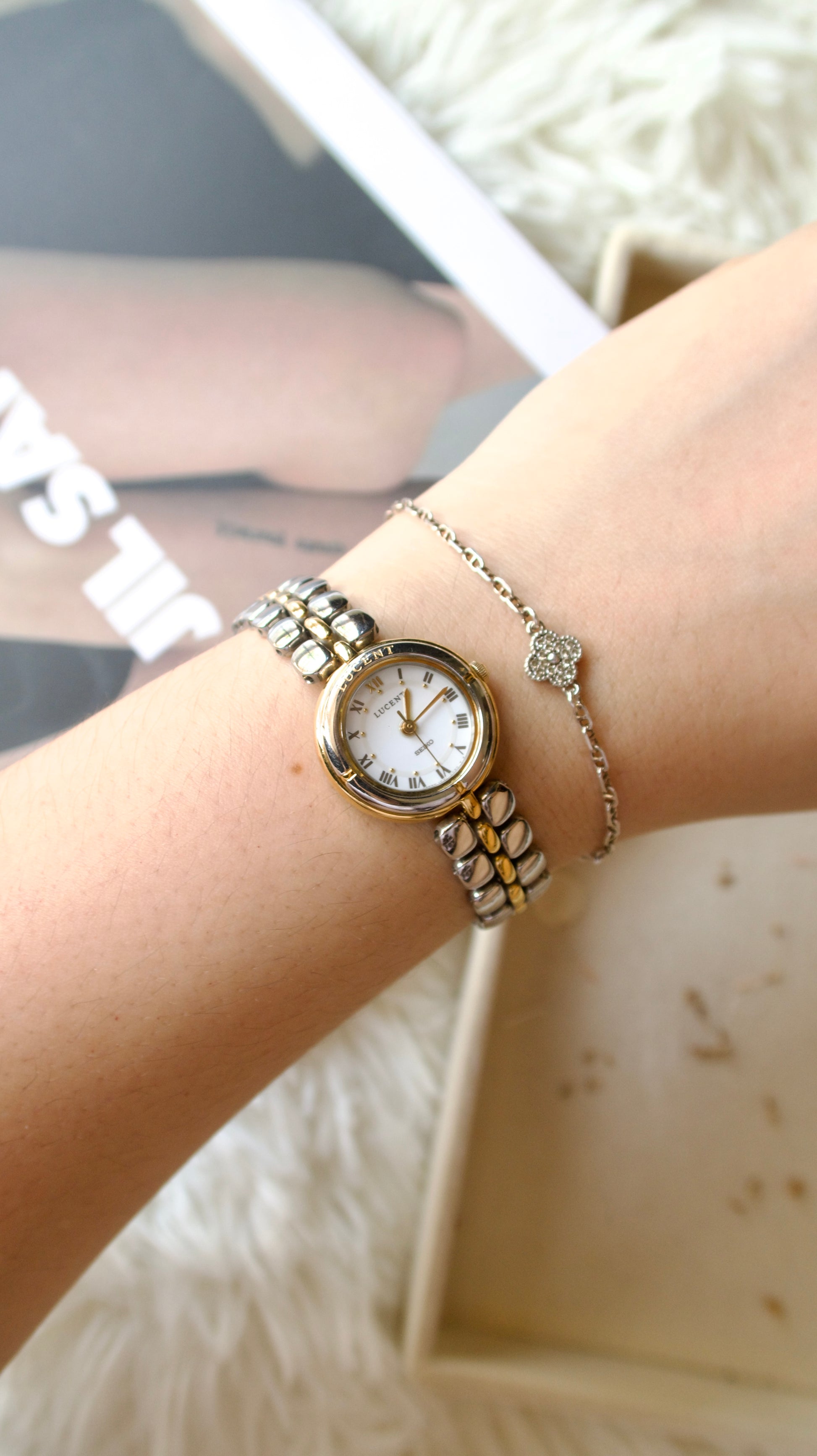 S. Lucent White Round Dial with Two Tone Chain